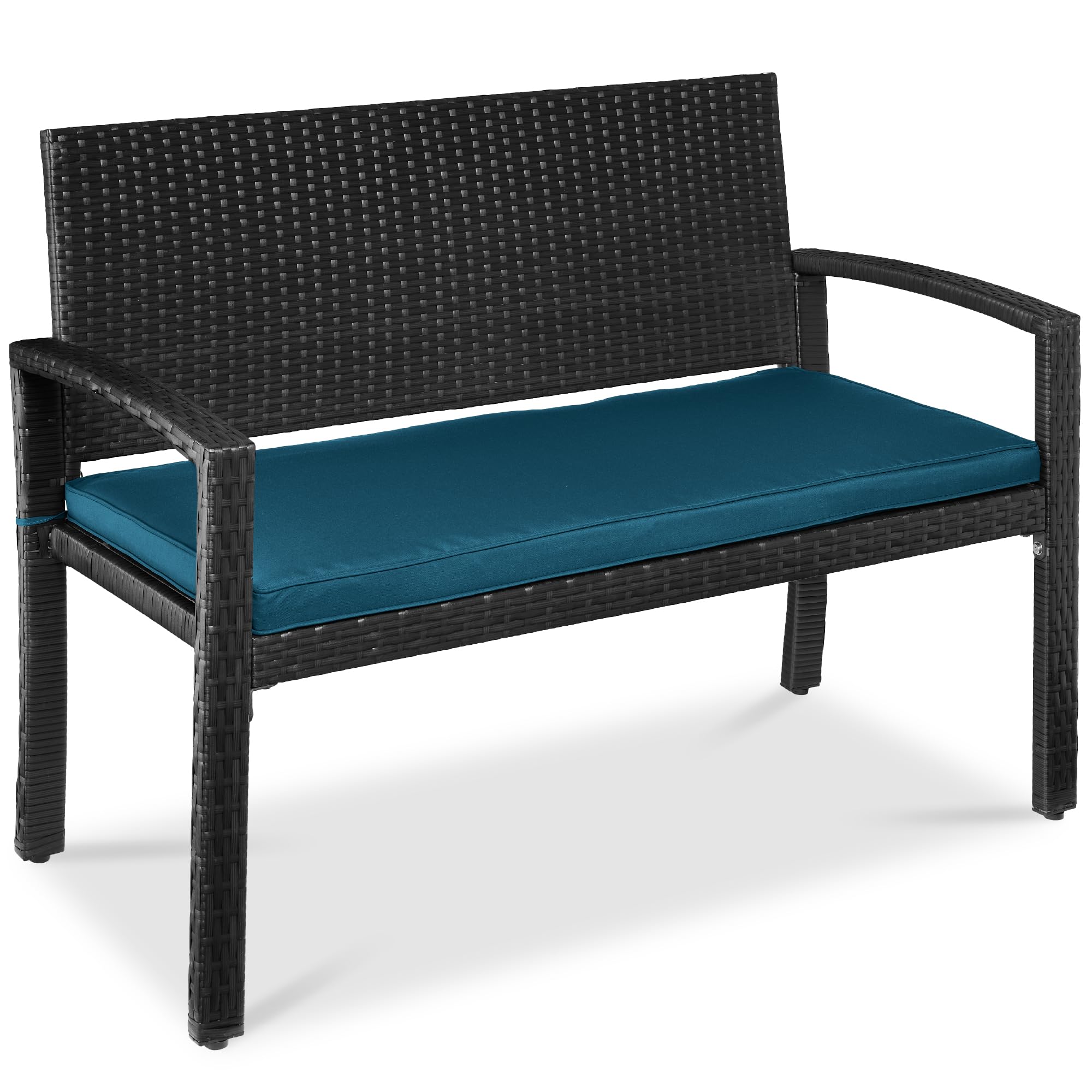 Best Choice Products Outdoor Bench 2-Person Wicker Garden Patio Benches Seating Furniture for Backyard, Porch w/Seat Cushion, 700lb Capacity - Brown/Tan