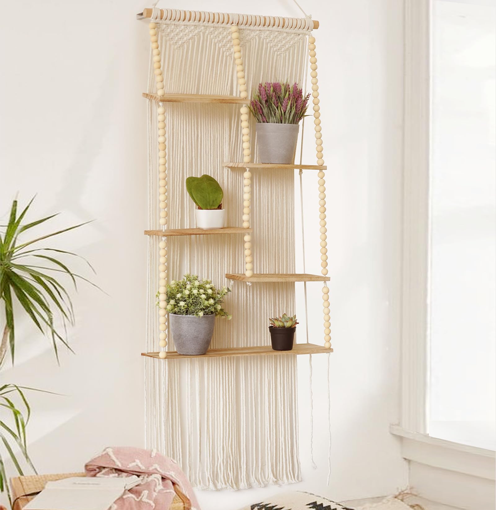 2Pcs Boho Macrame Wall Hanging Tapestry with Round Tassel