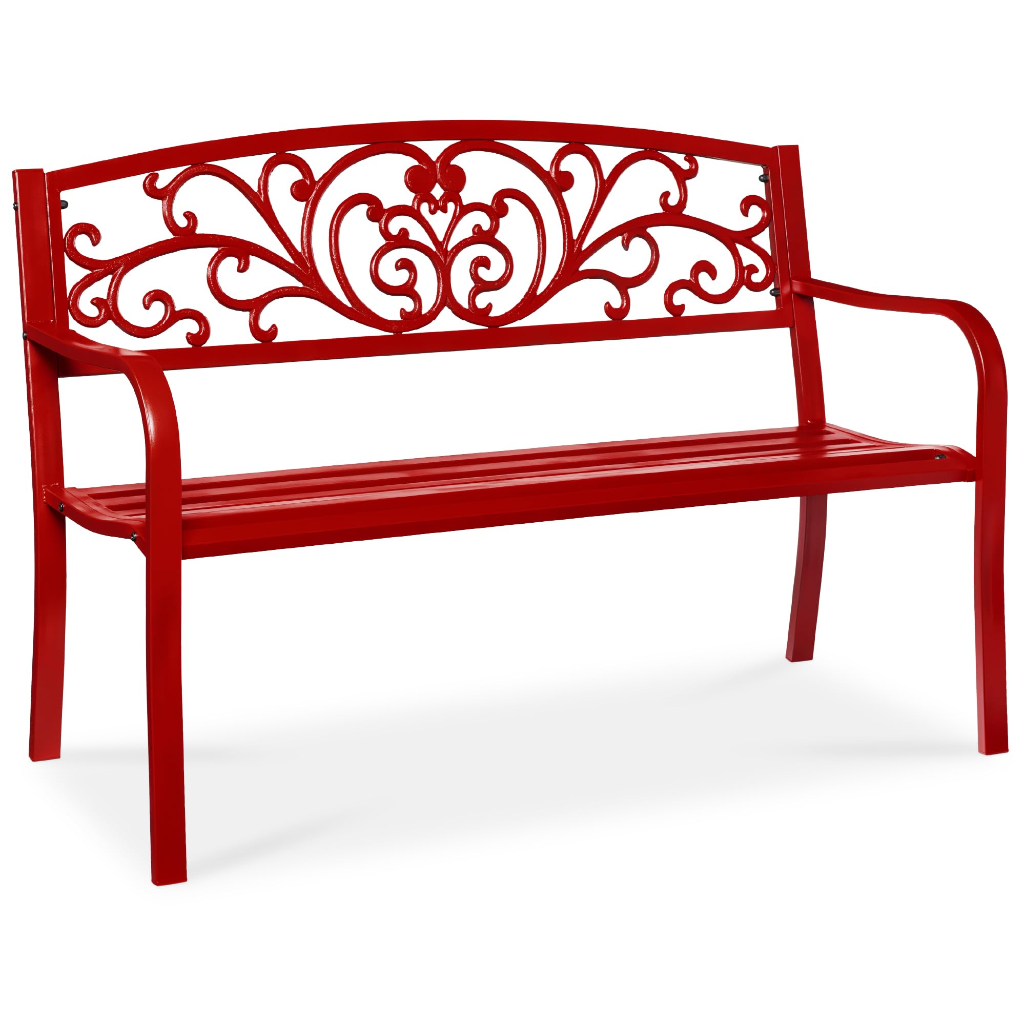 Best Choice Products Outdoor Bench Steel Garden Patio Porch Furniture for Lawn, Park, Deck w/Floral Design Backrest, Slatted Seat - Sky Blue