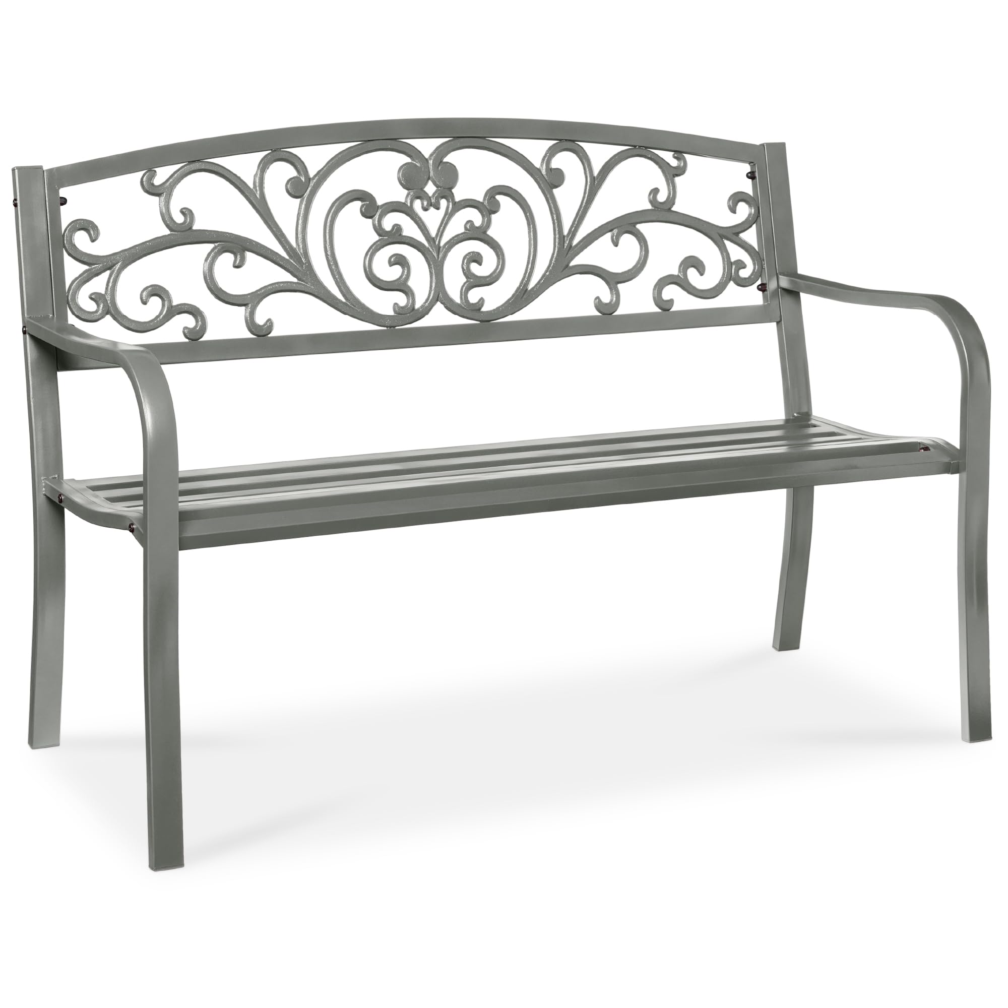 Best Choice Products Outdoor Bench Steel Garden Patio Porch Furniture for Lawn, Park, Deck w/Floral Design Backrest, Slatted Seat - Sky Blue