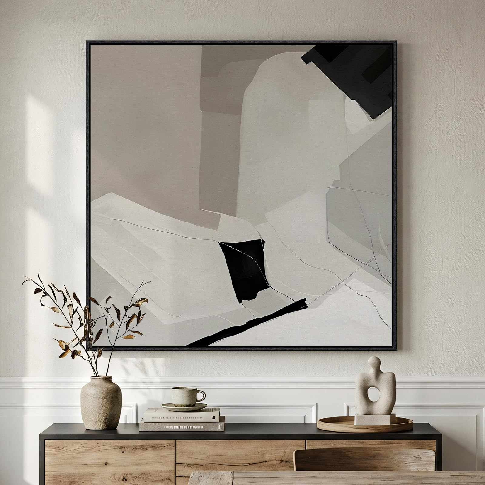 Framed Sage Green Abstract Wall Art, Modern Canvas Prints Artwork for Walls, Square Minimalist All Green Abstract Pictures for Living Room, Hallway, Fireplace, Bedroom, Home Office Wall Decor 30x30 In