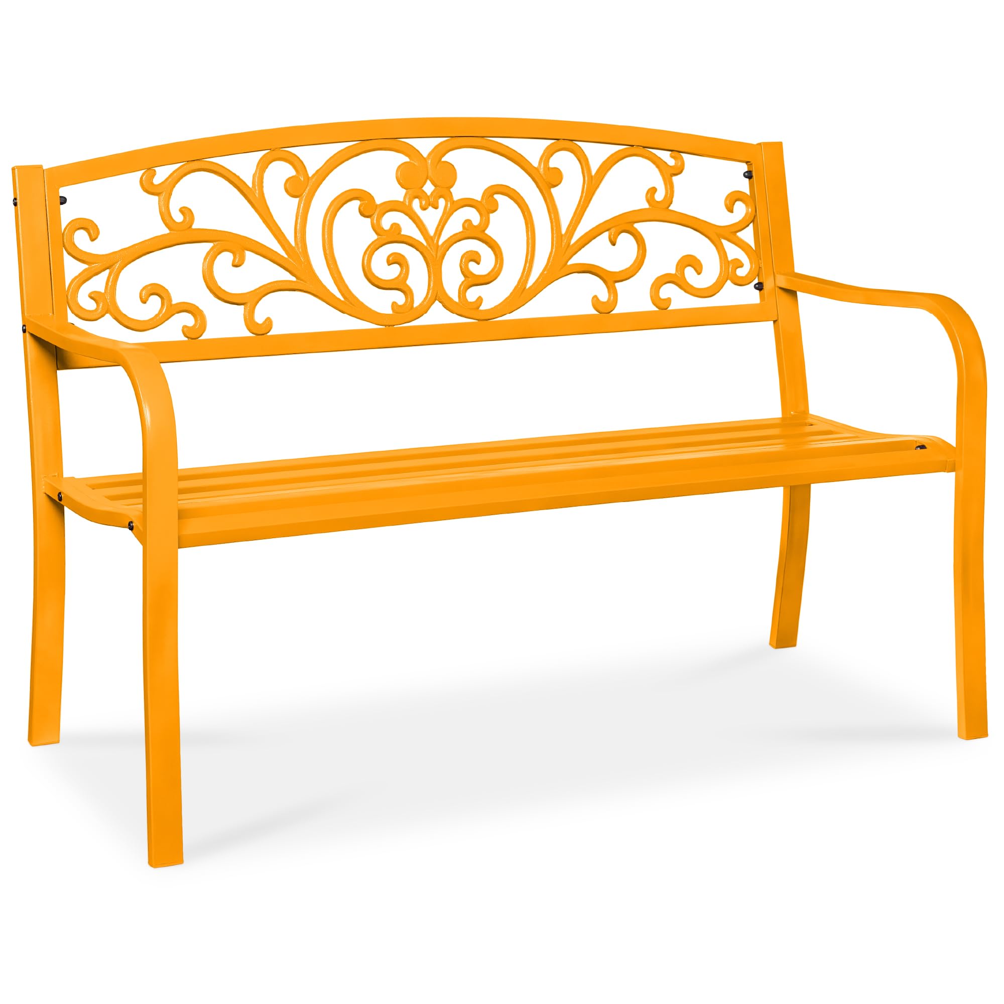 Best Choice Products Outdoor Bench Steel Garden Patio Porch Furniture for Lawn, Park, Deck w/Floral Design Backrest, Slatted Seat - Sky Blue
