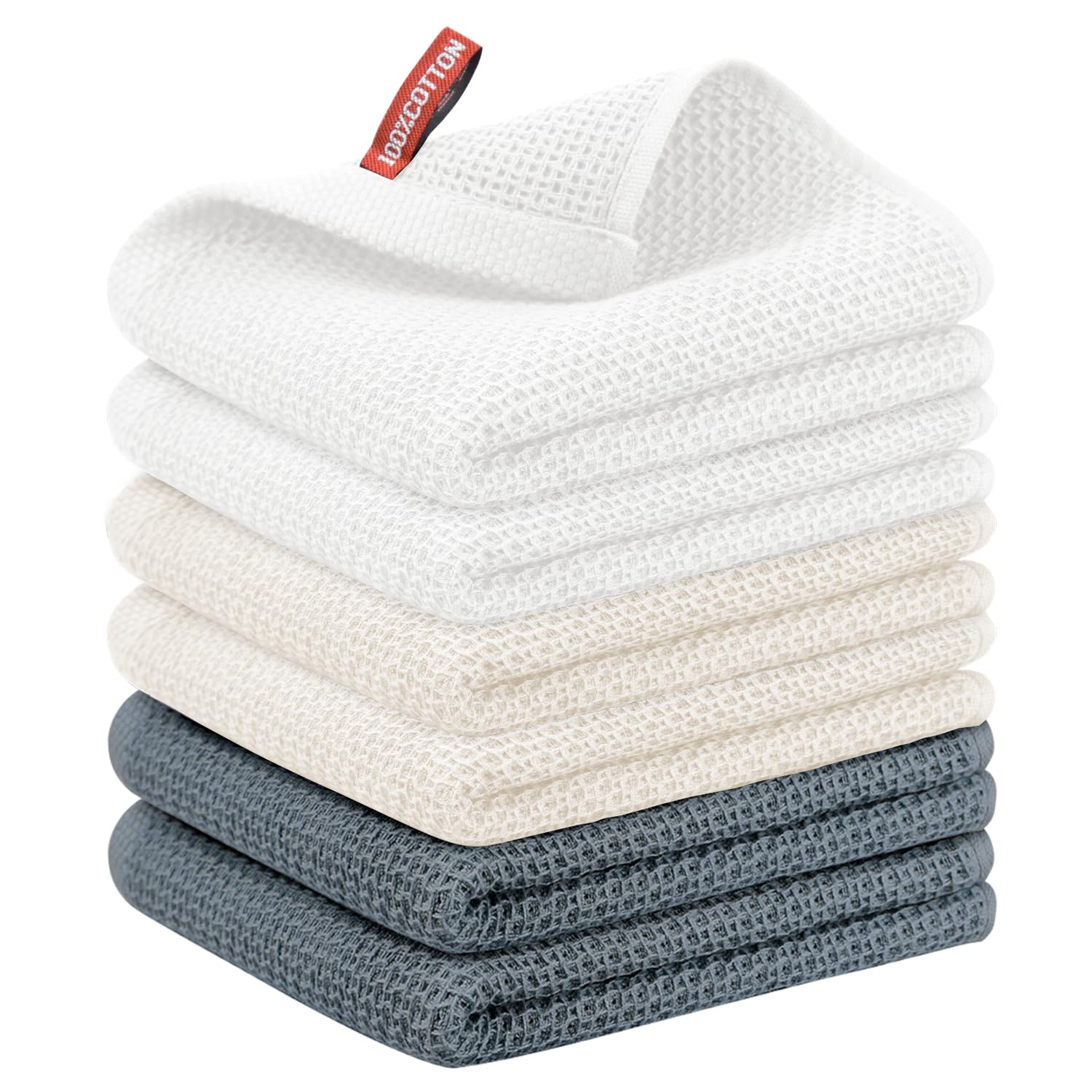 Nialnant 6 Pack Kitchen Towels and Dishcloths Sets,100% Cotton Soft Absorbent Quick Drying Dish Towels for Kitchen,Washing Dishes,12x12 Inches, Multi Color