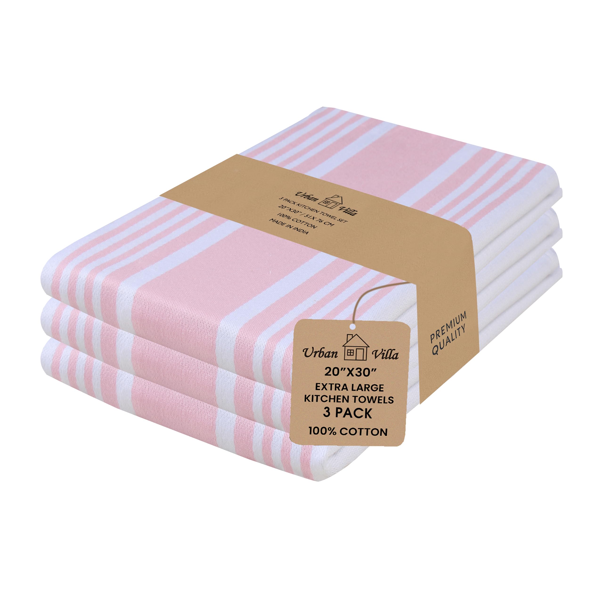 Urban Villa Kitchen Towels 100% Cotton Dish Towels for Kitchen (Set of 6) 20”x30” Dish Cloths Highly Absorbent Kitchen Linen Set with Hanging Loop Perfect for Drying Dishes Cleaning Towels-Blue White