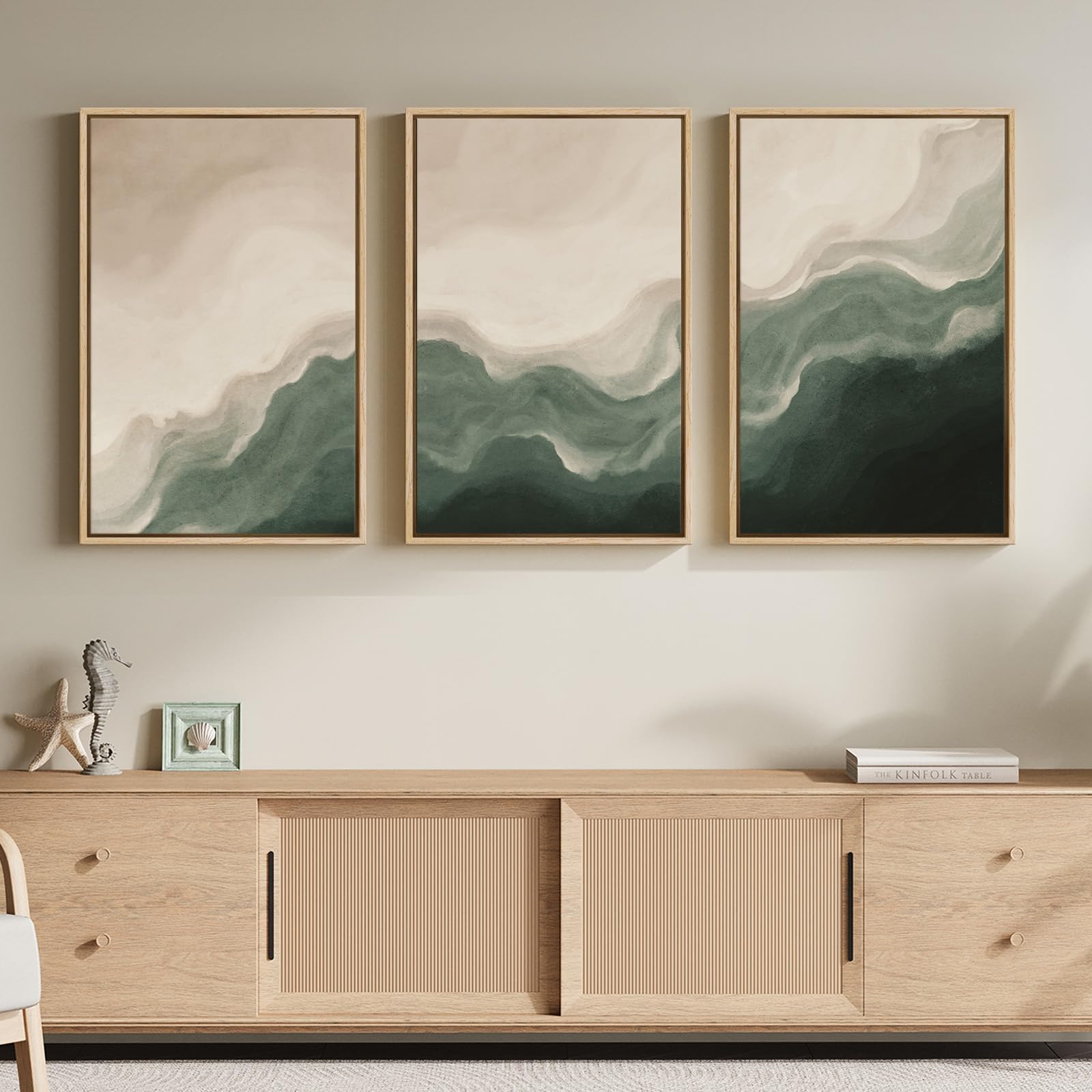 Large Framed Abstract Nature Landscape Wall Art for Living Room, Set of 3 Modern Canvas Prints Paintings Artwork for Walls, Green Lake Pictures for Hallway, Dining Room, Office Wall Decor 24x36 Inch