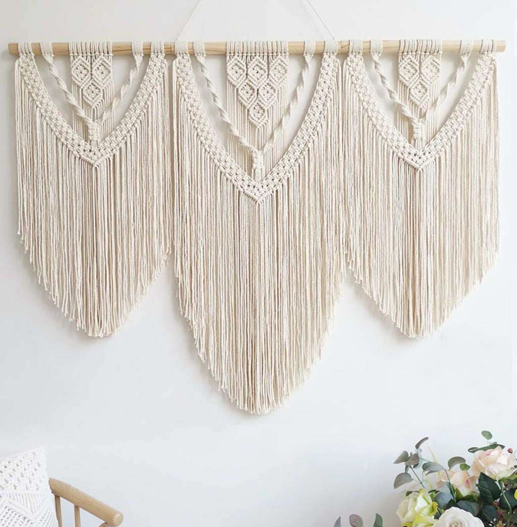 Achart Macrame Wall Hanging Large- Boho Wall Decor- large wall art- Wall Decor Living Room- Macrame Tapestry Boho Decor for Bedroom (Leaf &Wood Bead)