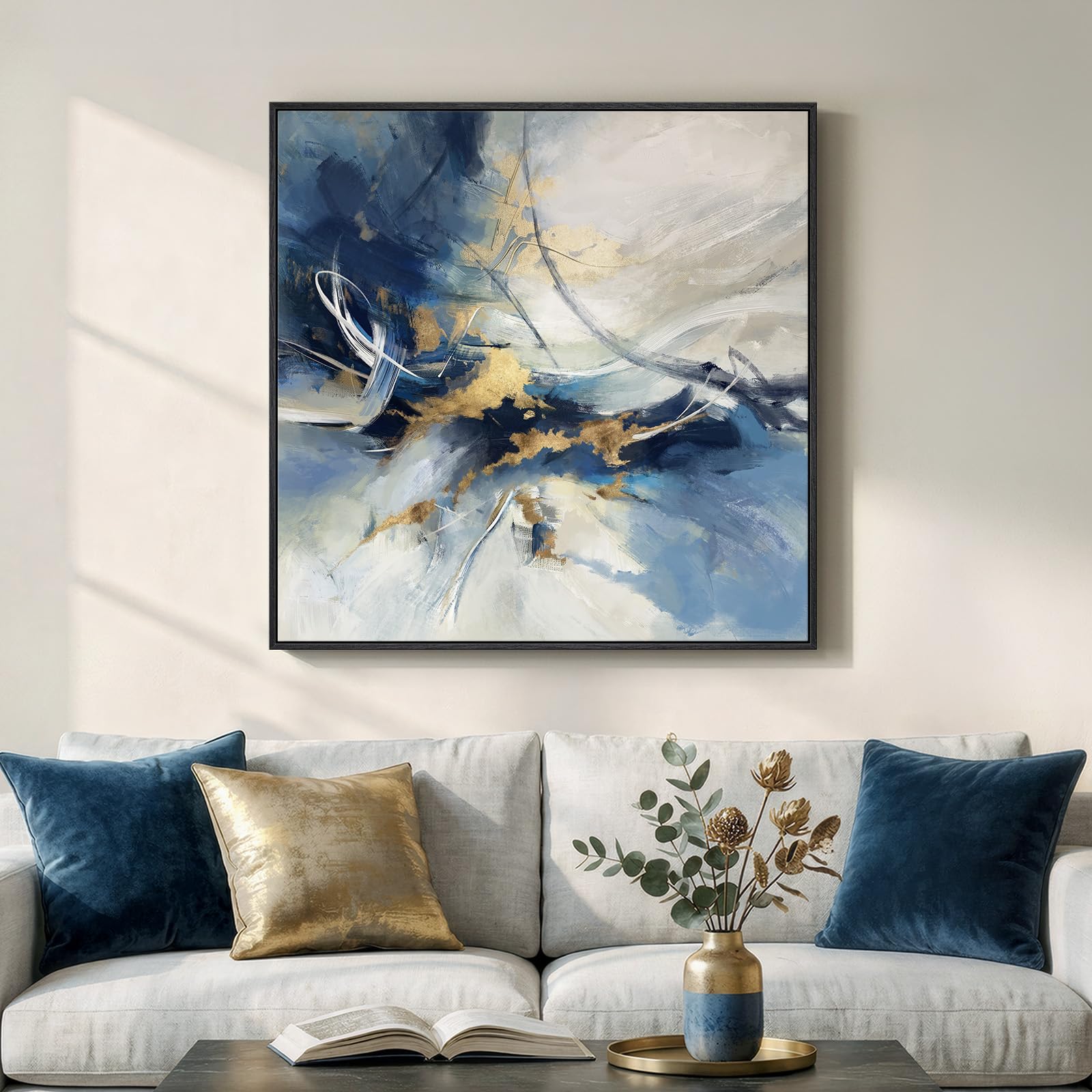 Framed Sage Green Abstract Wall Art, Modern Canvas Prints Artwork for Walls, Square Minimalist All Green Abstract Pictures for Living Room, Hallway, Fireplace, Bedroom, Home Office Wall Decor 30x30 In