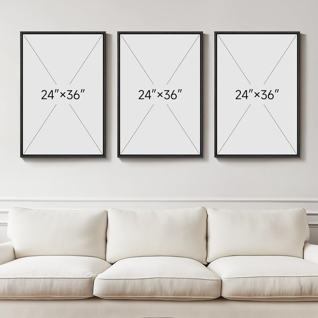 Large Framed Abstract Nature Landscape Wall Art for Living Room, Set of 3 Modern Canvas Prints Paintings Artwork for Walls, Green Lake Pictures for Hallway, Dining Room, Office Wall Decor 24x36 Inch