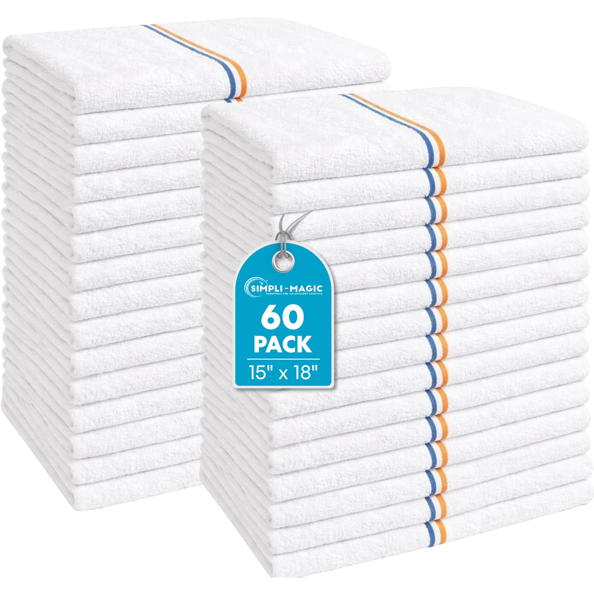 Simpli-Magic Cotton Herringbone Dish Towels, 15"x25" (30 Pack) – High Absorbent Kitchen Hand Towels (Multi-Color)