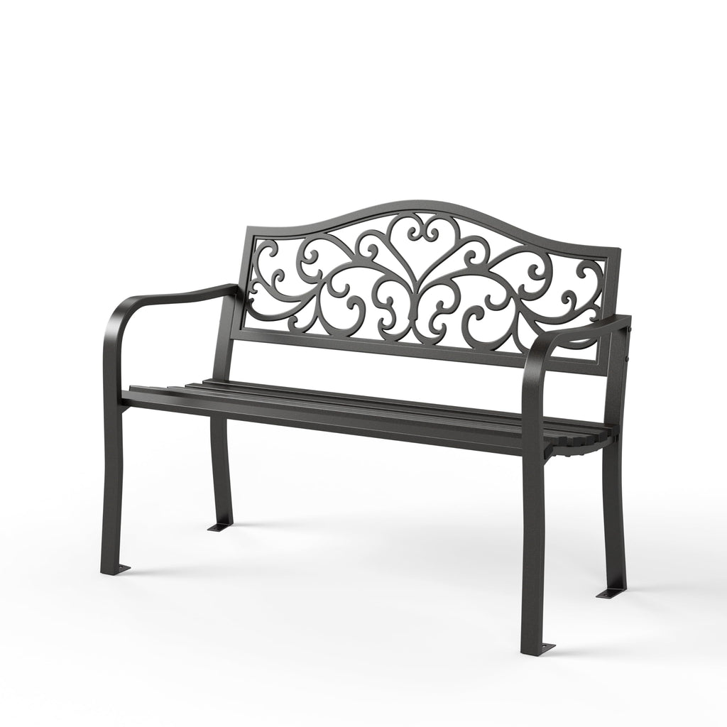 Sophia & William Outdoor Bench, Porch Bench, Garden Bench, Wrought Iron Bench with Backrest and Armrests, Bronze