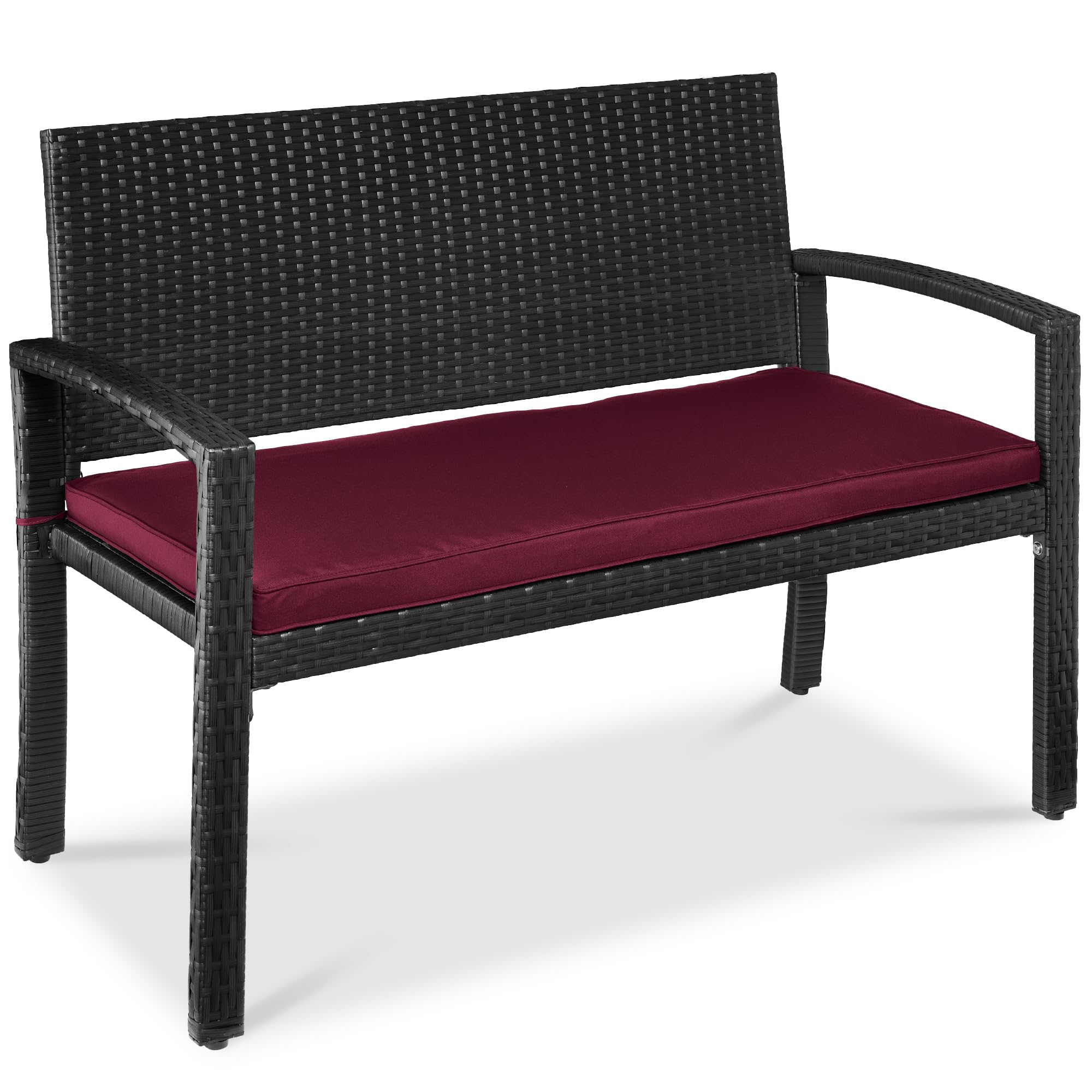 Best Choice Products Outdoor Bench 2-Person Wicker Garden Patio Benches Seating Furniture for Backyard, Porch w/Seat Cushion, 700lb Capacity - Brown/Tan