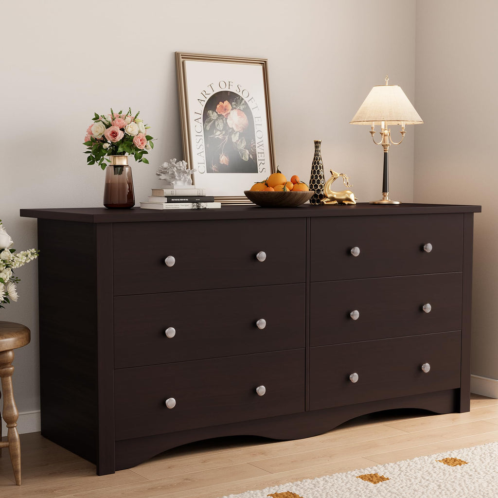 Shahoo Black Dresser for Bedroom with 6 Drawers, 47.2" Wide Chest Storage Organizer and TV Stand for Living Room, Closet, Hallway, Dormitory