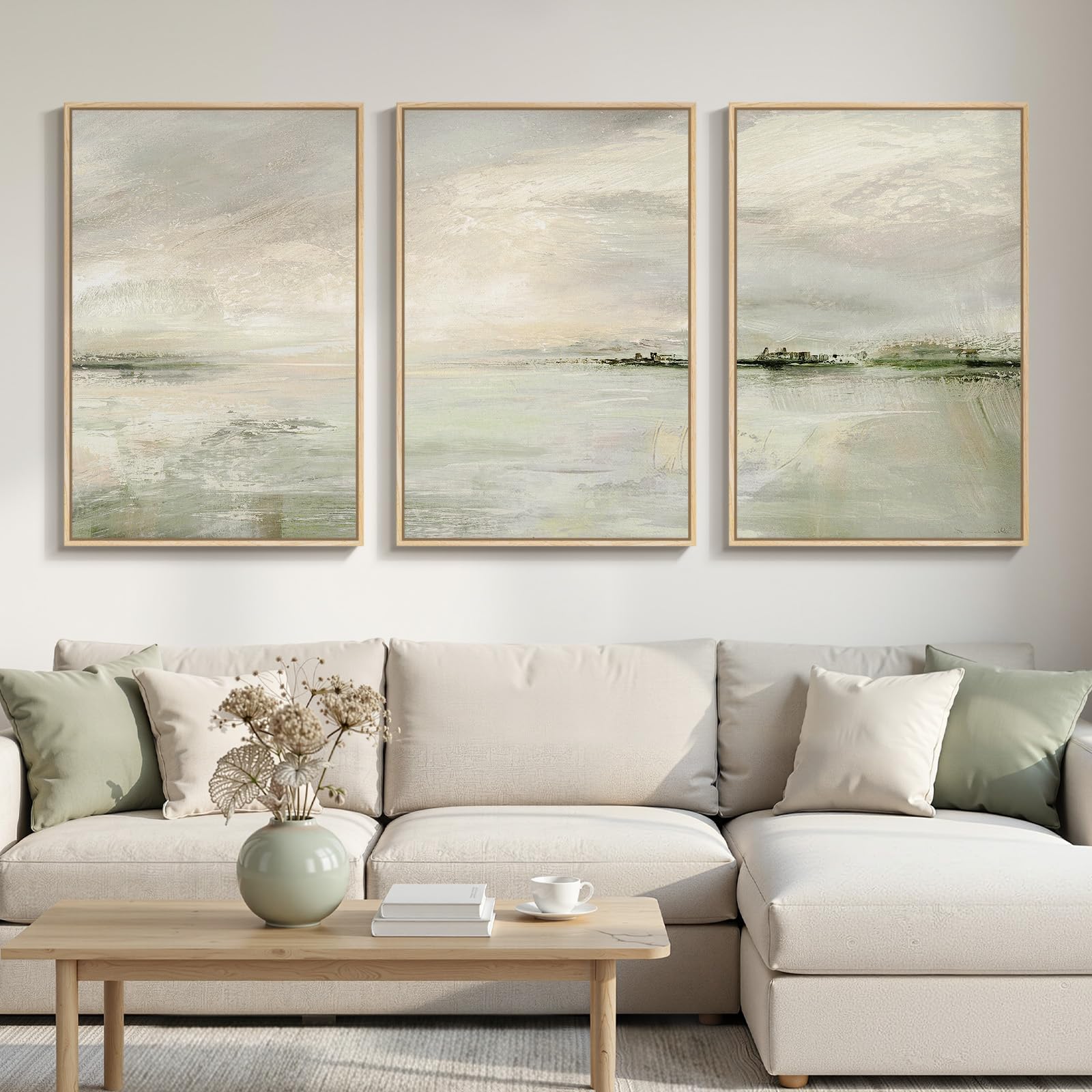 Large Framed Blue and Grey Abstract Wall Art for Living Room, 3 Piece Modern Canvas Prints Paintings Artwork for Walls, Minimalist Abstract Pictures Wall Decor for Hallway Office Bedroom 24x36 In