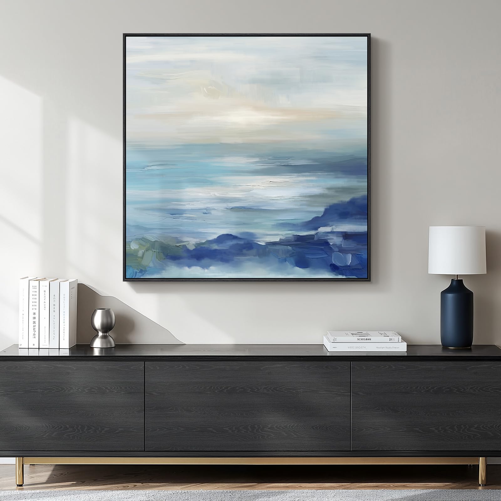 Framed Sage Green Abstract Wall Art, Modern Canvas Prints Artwork for Walls, Square Minimalist All Green Abstract Pictures for Living Room, Hallway, Fireplace, Bedroom, Home Office Wall Decor 30x30 In