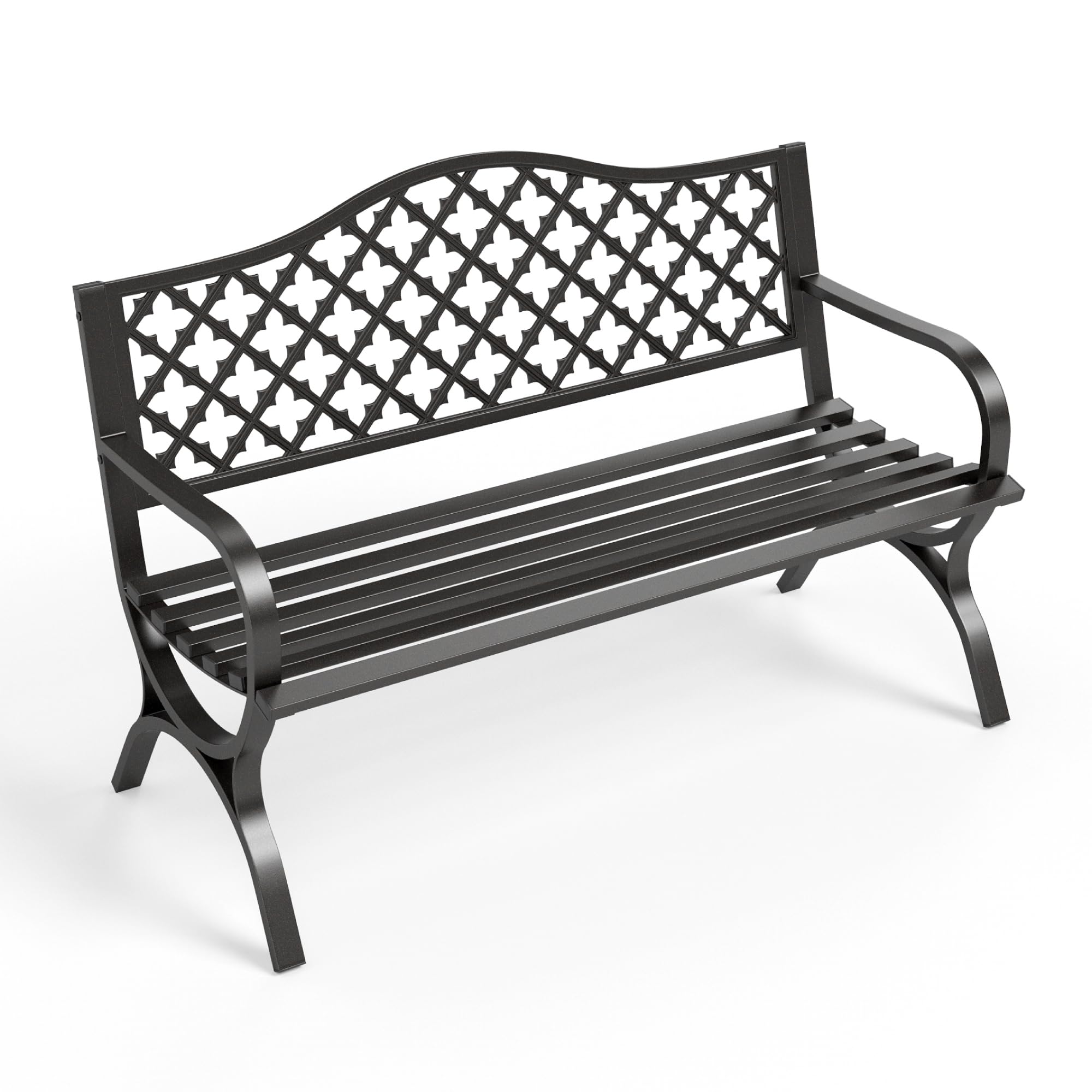 Sophia & William Outdoor Bench, Porch Bench, Garden Bench, Wrought Iron Bench with Backrest and Armrests, Bronze