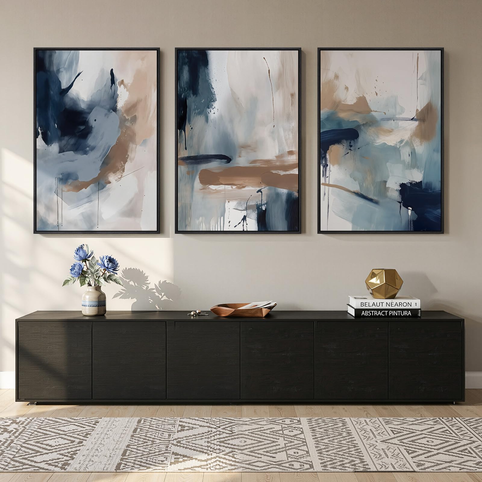 Large Framed Abstract Nature Landscape Wall Art for Living Room, Set of 3 Modern Canvas Prints Paintings Artwork for Walls, Green Lake Pictures for Hallway, Dining Room, Office Wall Decor 24x36 Inch