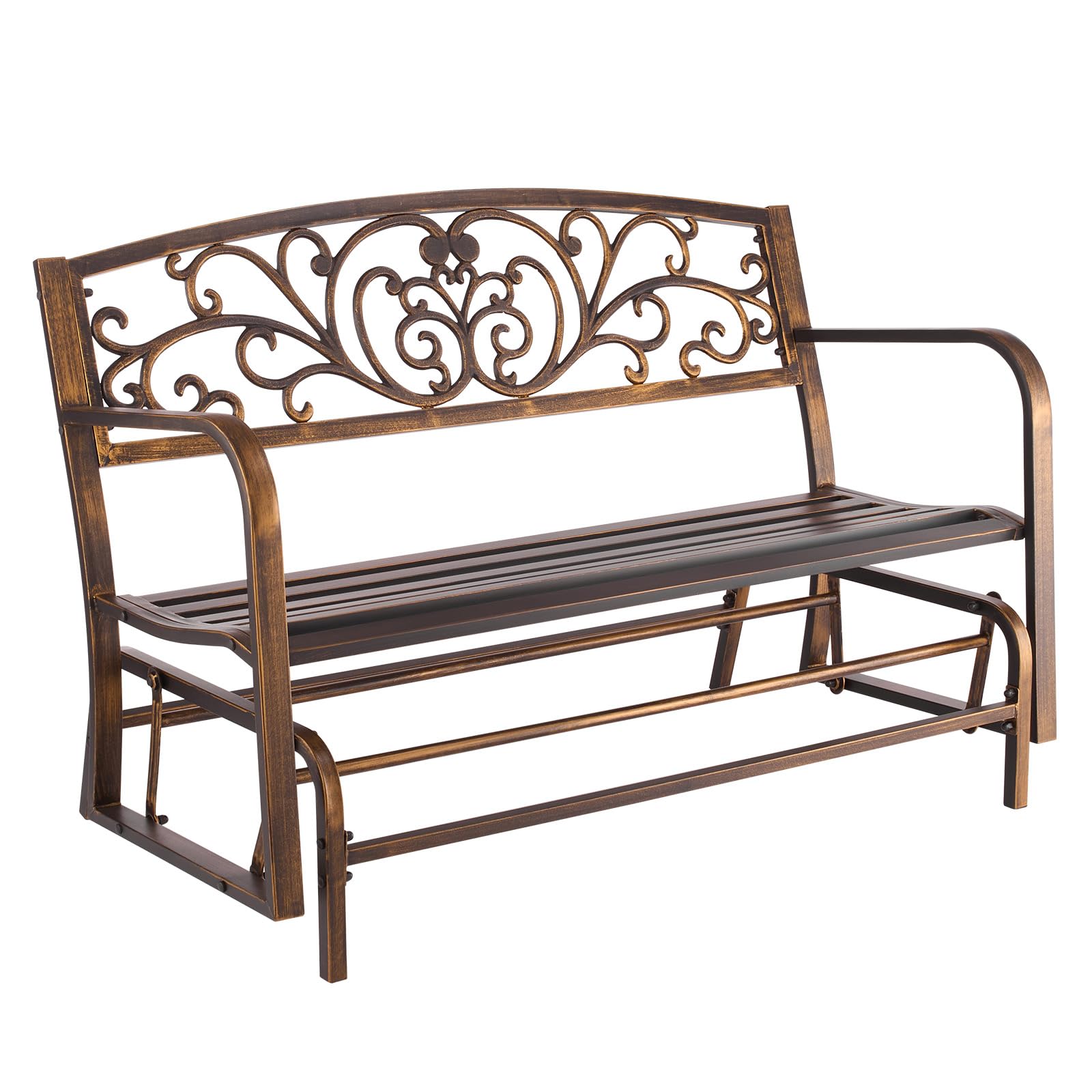 VEVOR Outdoor Bench, 46" Iron Steel Frame Garden Park Bench with Mesh Pattern and Plastic Backrest Armrests, Patio Bench for Garden, Park, Yard, Front Porch
