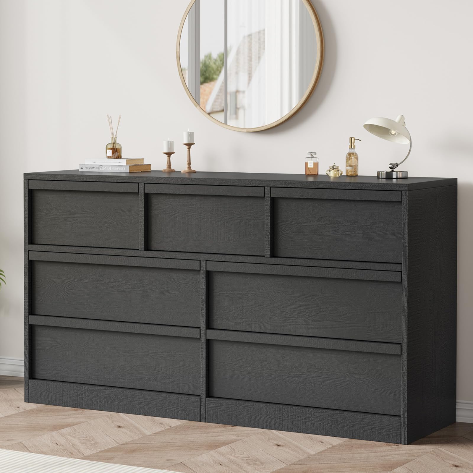 GarveeHome 7 Drawer Dresser for Bedroom, 54in Wide Natural Oak 7 Chest of Drawers with Large Storage, Wooden Dresser Organizer Closet for Living Room, Entryway, Nursery