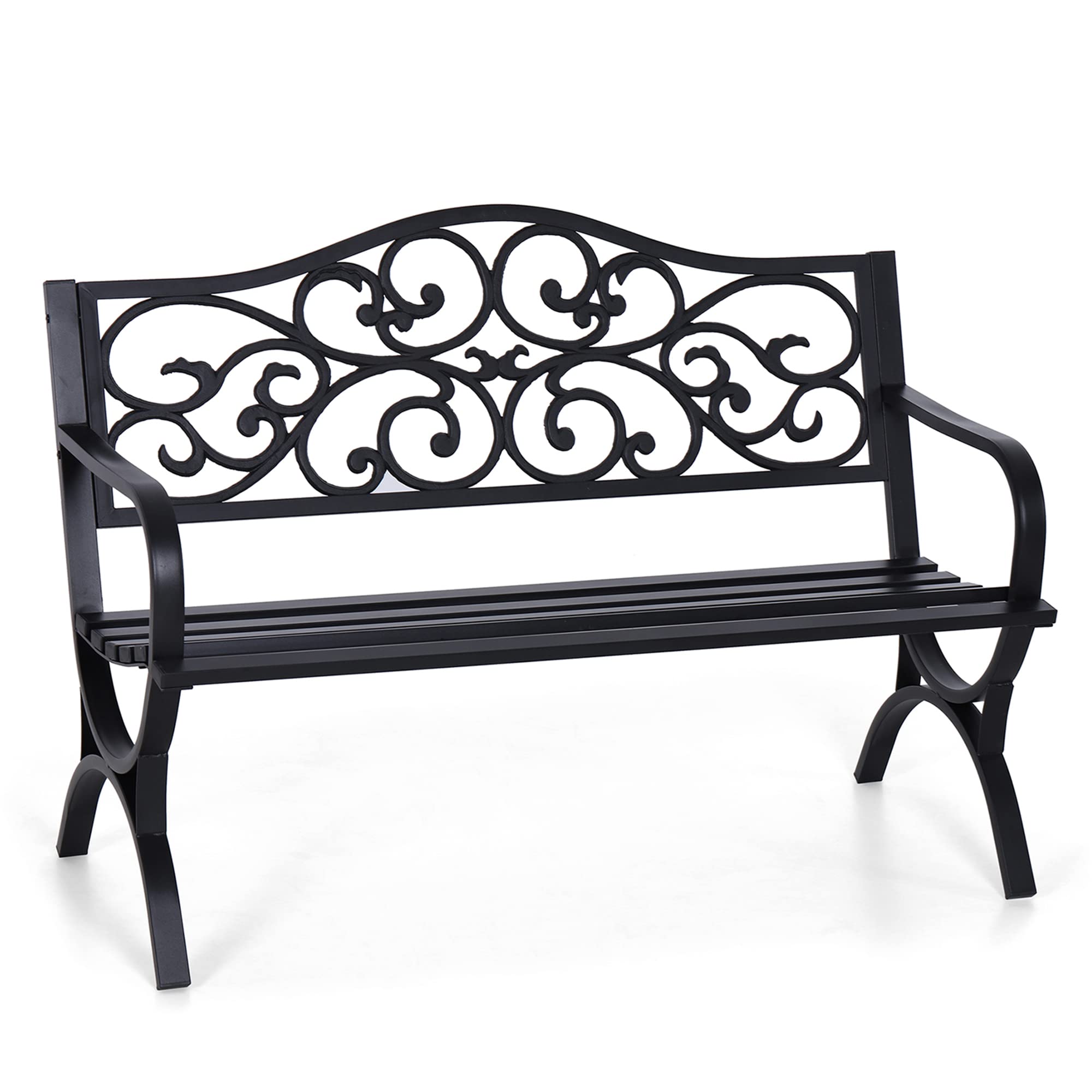 Sophia & William Outdoor Bench, Porch Bench, Garden Bench, Wrought Iron Bench with Backrest and Armrests, Bronze