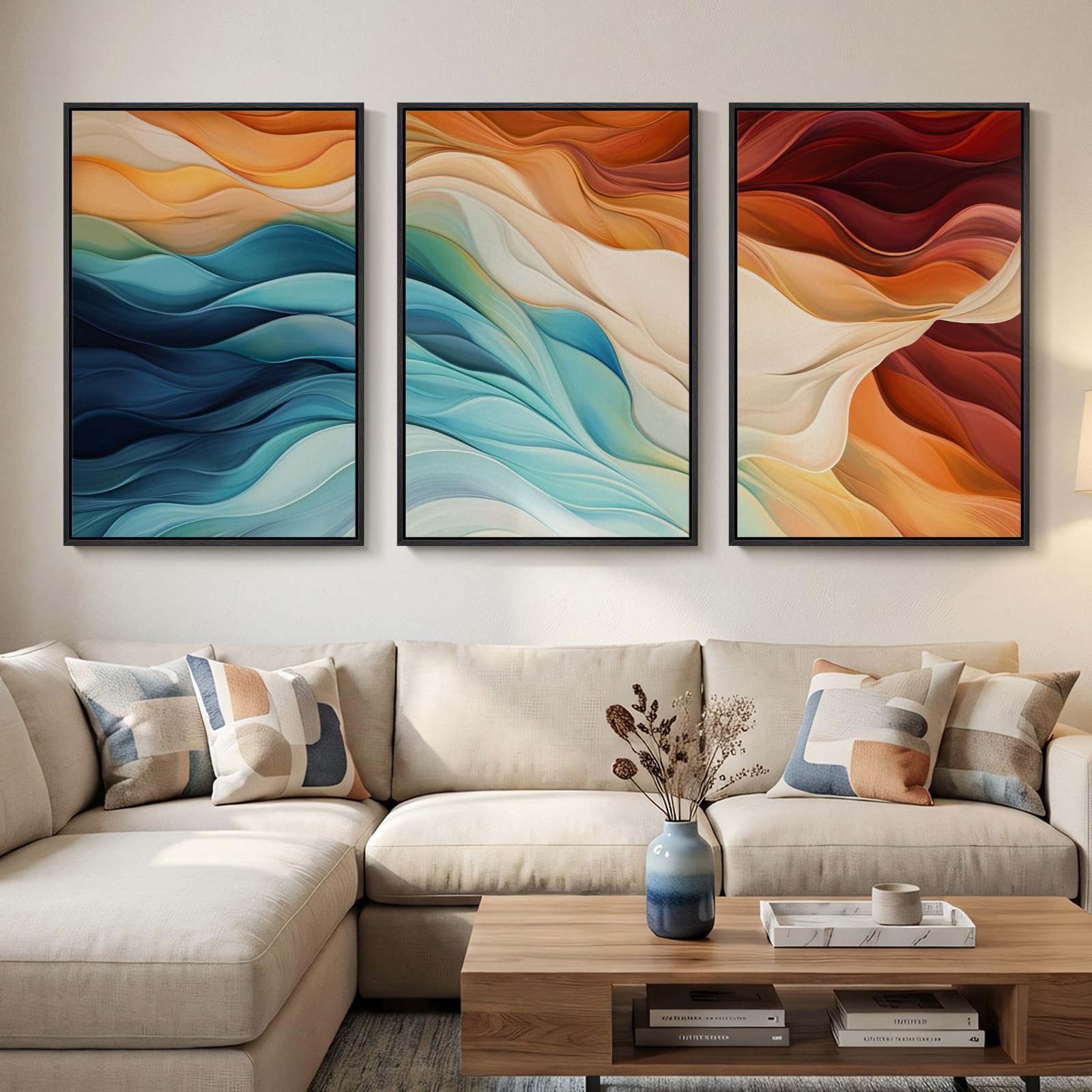 Large Framed Abstract Nature Landscape Wall Art for Living Room, Set of 3 Modern Canvas Prints Paintings Artwork for Walls, Green Lake Pictures for Hallway, Dining Room, Office Wall Decor 24x36 Inch