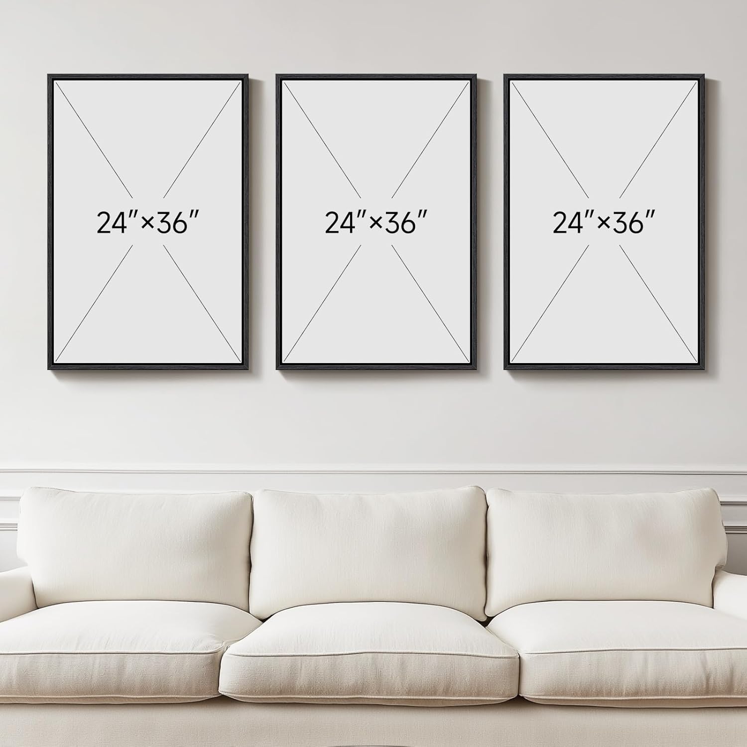 Large Framed Blue and Grey Abstract Wall Art for Living Room, 3 Piece Modern Canvas Prints Paintings Artwork for Walls, Minimalist Abstract Pictures Wall Decor for Hallway Office Bedroom 24x36 In