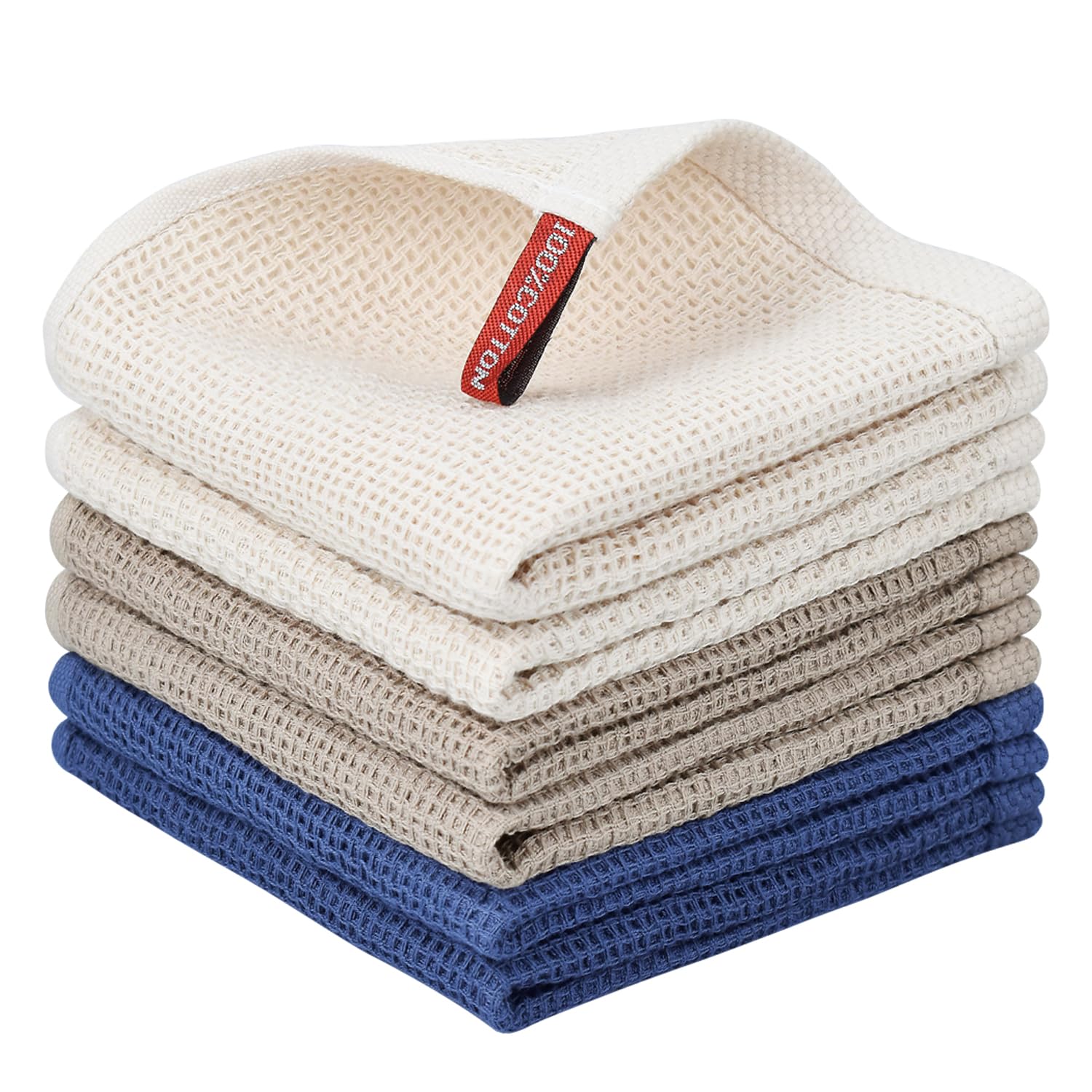 Nialnant 6 Pack Kitchen Towels and Dishcloths Sets,100% Cotton Soft Absorbent Quick Drying Dish Towels for Kitchen,Washing Dishes,12x12 Inches, Multi Color