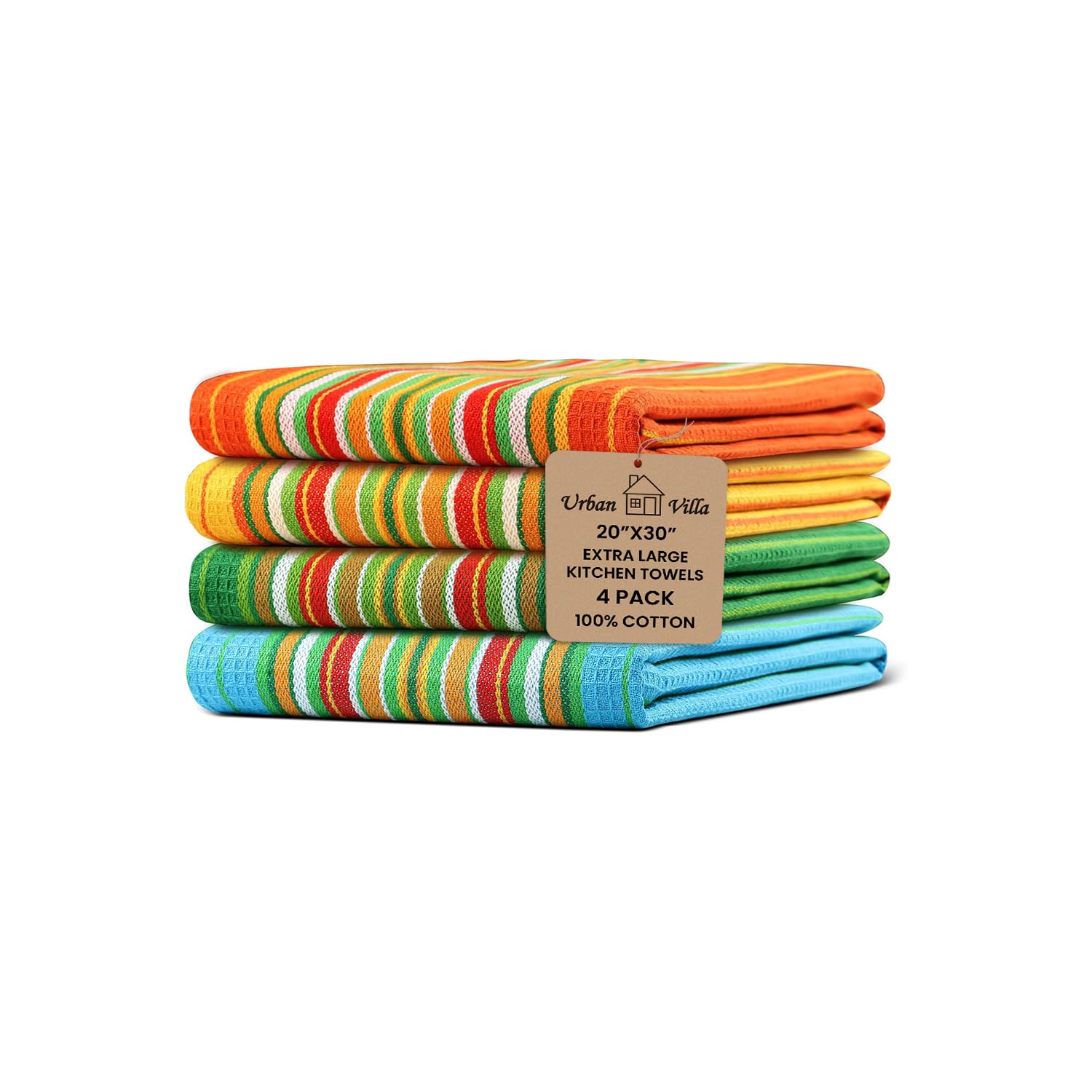 Urban Villa Kitchen Towels 100% Cotton Dish Towels for Kitchen (Set of 6) 20”x30” Dish Cloths Highly Absorbent Kitchen Linen Set with Hanging Loop Perfect for Drying Dishes Cleaning Towels-Blue White