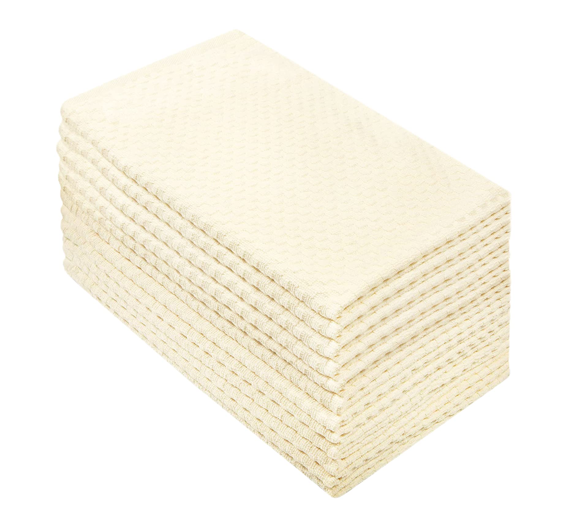 COTTON CRAFT Euro Café Set of 12 Waffle Weave Pure Cotton Super Absorbent Multipurpose Kitchen Towels, Dishcloths, Tea Towels White