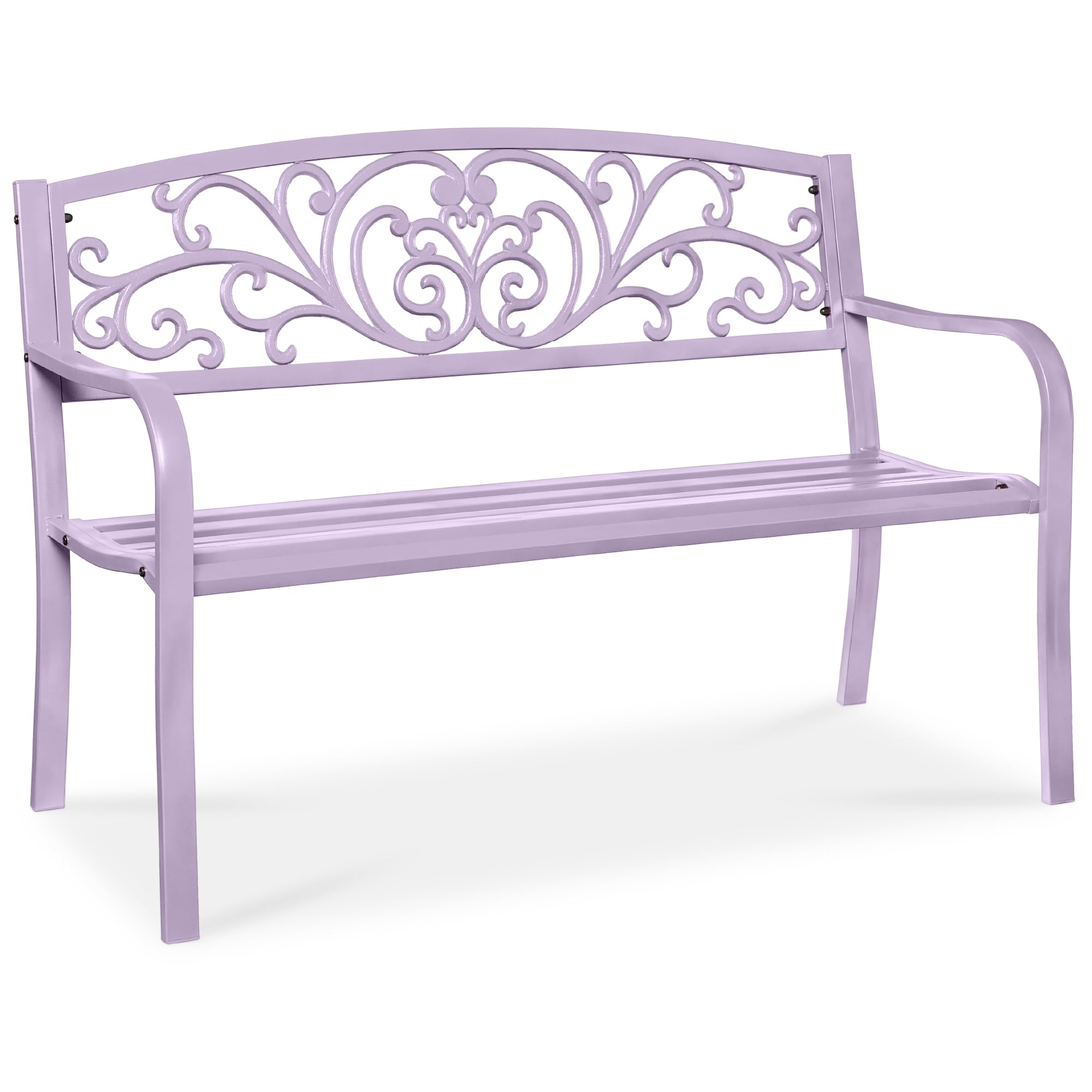 Best Choice Products Outdoor Bench Steel Garden Patio Porch Furniture for Lawn, Park, Deck w/Floral Design Backrest, Slatted Seat - Sky Blue