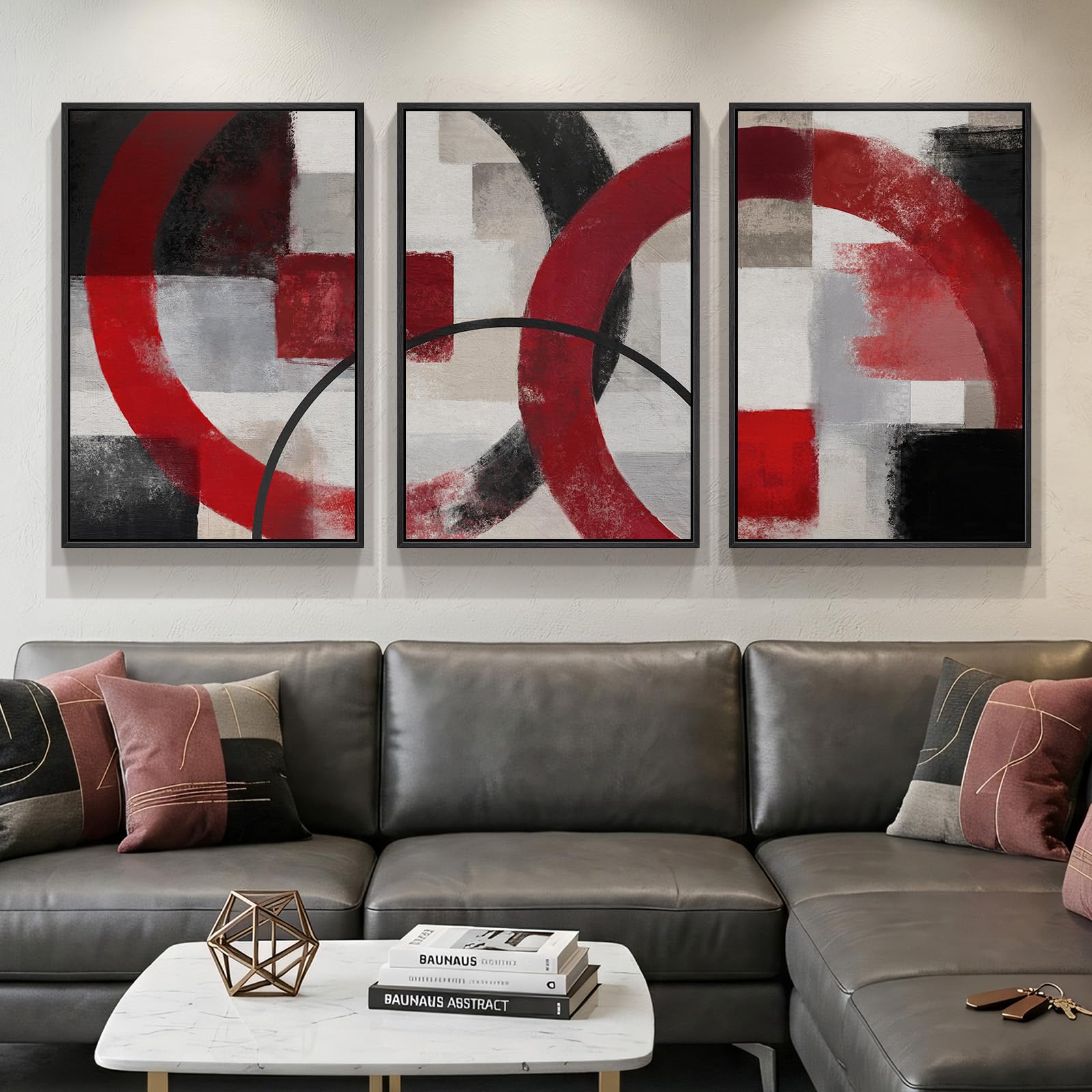 Framed Black and White Abstract Wall Art, 3 Piece Modern Canvas Prints Paintings Art for Walls, Minimalist Black White Abstract Pictures for Living Room Bedroom Dining Room Office Wall Decor 16x24 In