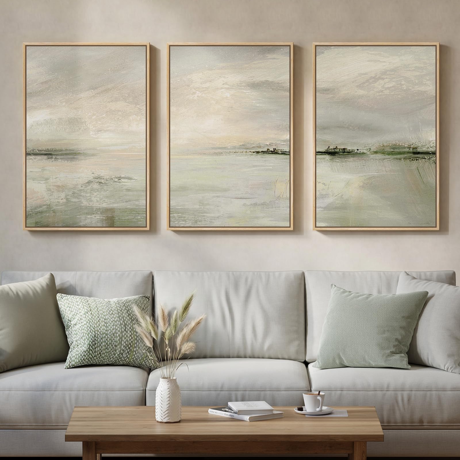 Large Framed Blue and Grey Abstract Wall Art for Living Room, 3 Piece Modern Canvas Prints Paintings Artwork for Walls, Minimalist Abstract Pictures Wall Decor for Hallway Office Bedroom 24x36 In