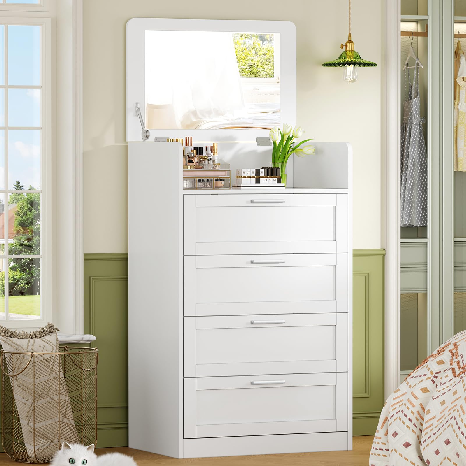 TEENFON 55" Dresser for Bedroom with 6 Drawers, Dressers & Chests of Drawers with Curved Profile Design, 6 Drawer Dresser, Bedroom Dressers, Wood Dressers for Bedroom, Hallway, Natural
