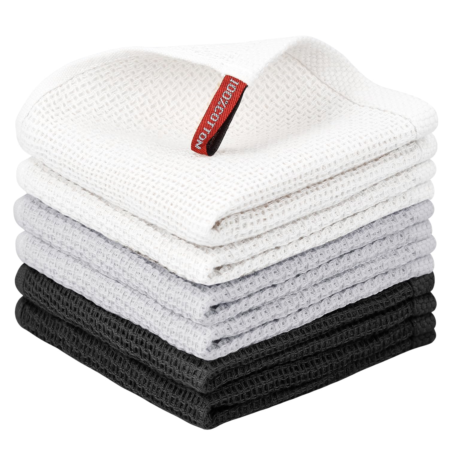 Nialnant 6 Pack Kitchen Towels and Dishcloths Sets,100% Cotton Soft Absorbent Quick Drying Dish Towels for Kitchen,Washing Dishes,12x12 Inches, Multi Color