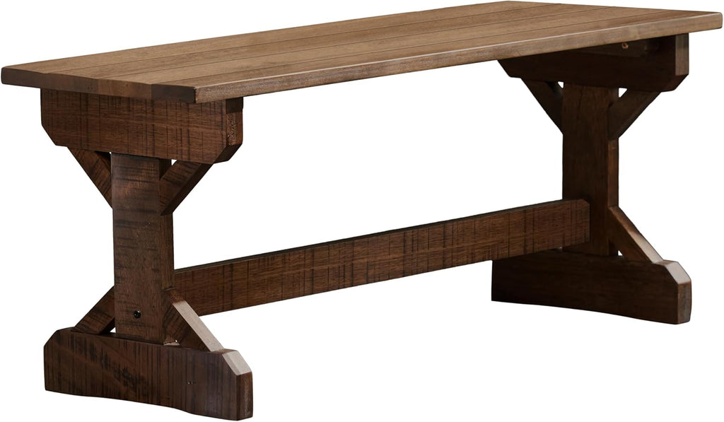 Backyard Discovery 46" Meranti Wood Farmhouse Bench with Walnut Stain, Designed for Indoor and Outdoor Use, Entryway, Living Room, Garden, Patio, Porch, Deck
