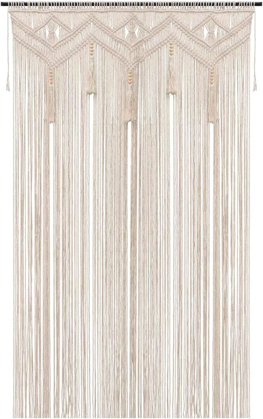 Boho Curtains for Bedroom Macrame for Windows Living Room Boho Decor Large Macrame Wall Hanging Beaded Curtain for Doorway Closet Curtains Wedding Backdrop, 1 Panel 52''W x 72''L