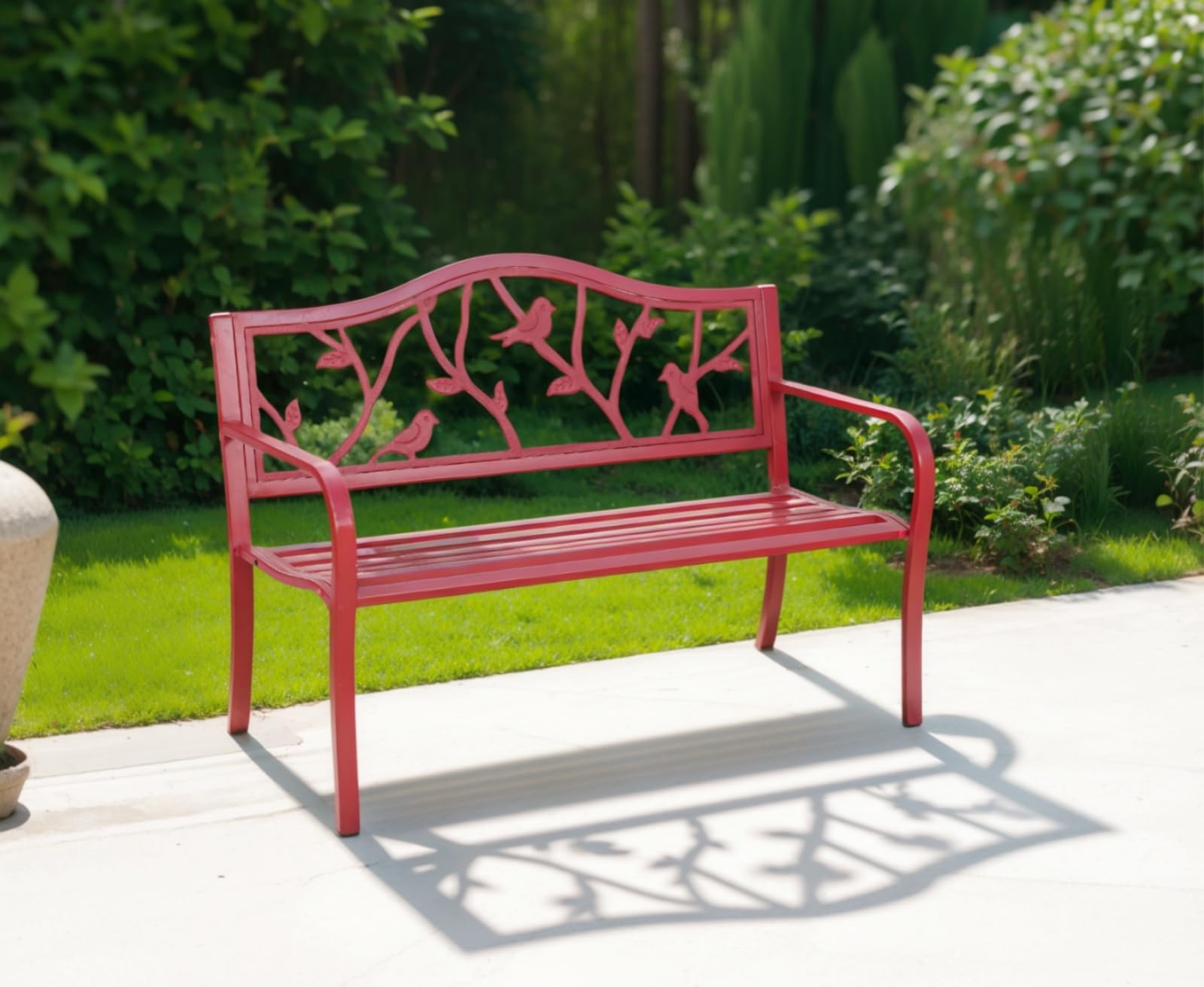 50 Inch Bronze Cast Iron Garden Bench with Floral Backrest