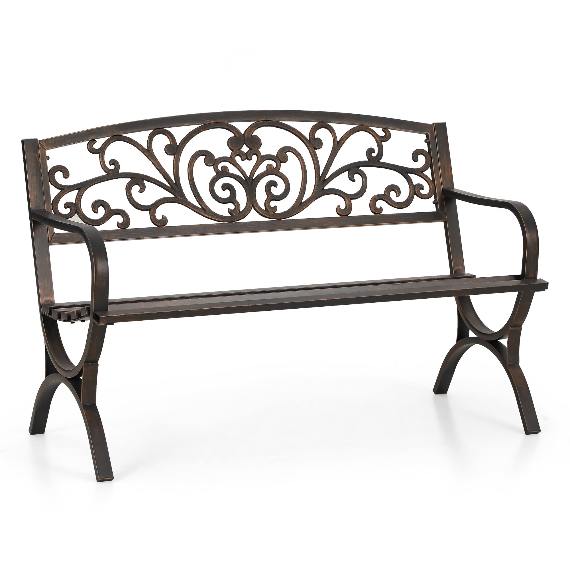 Sophia & William Outdoor Bench, Porch Bench, Garden Bench, Wrought Iron Bench with Backrest and Armrests, Bronze