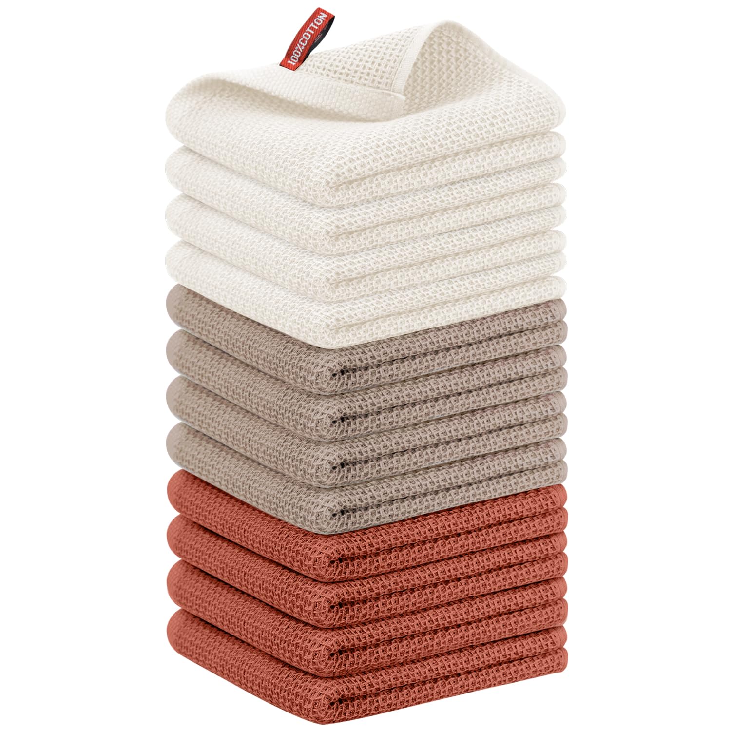 Nialnant 6 Pack Kitchen Towels and Dishcloths Sets,100% Cotton Soft Absorbent Quick Drying Dish Towels for Kitchen,Washing Dishes,12x12 Inches, Multi Color
