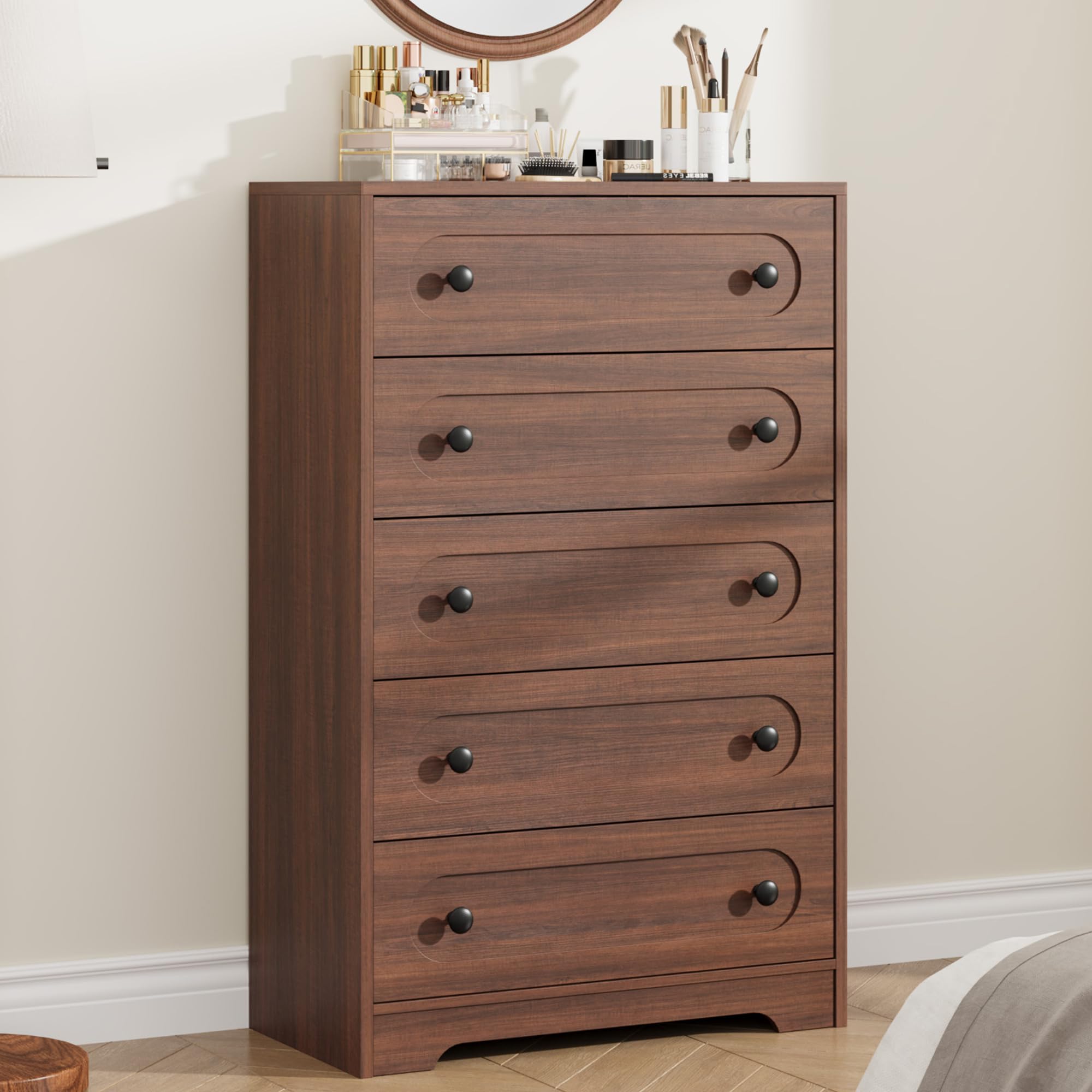Garvee 5 Drawer Dresser for Bedroom, 50" Tall Large Dresser with Deep Drawers & Metal Knobs, Wooden Mid Century Modern Chest of Drawers for Living Room, Entryway, Hallway, Natural