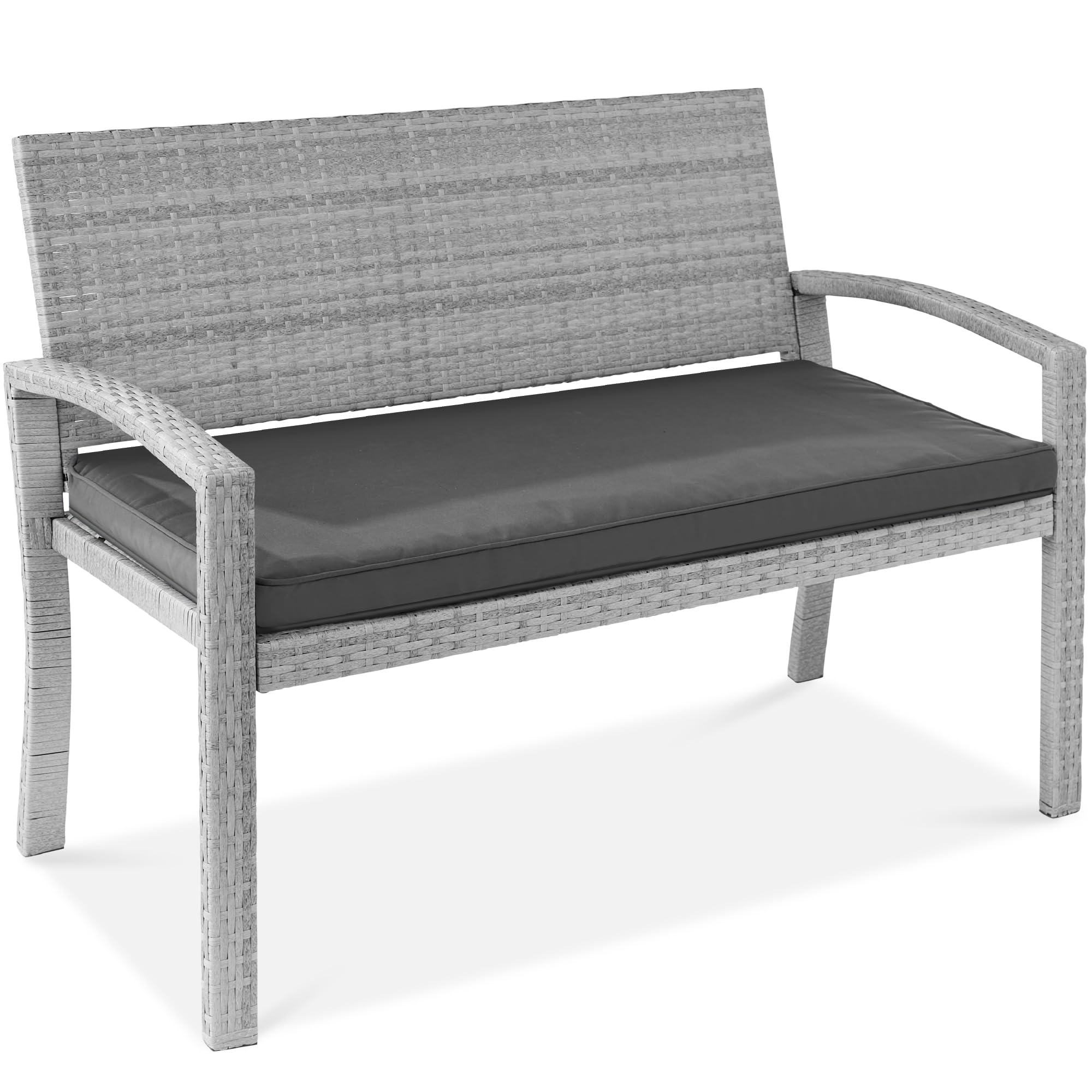 Best Choice Products Outdoor Bench 2-Person Wicker Garden Patio Benches Seating Furniture for Backyard, Porch w/Seat Cushion, 700lb Capacity - Brown/Tan