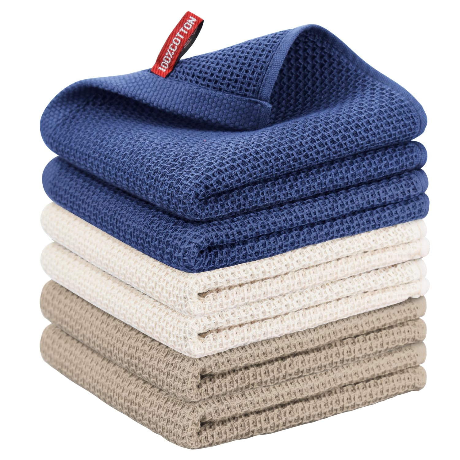 Nialnant 6 Pack Kitchen Towels and Dishcloths Sets,100% Cotton Soft Absorbent Quick Drying Dish Towels for Kitchen,Washing Dishes,12x12 Inches, Multi Color
