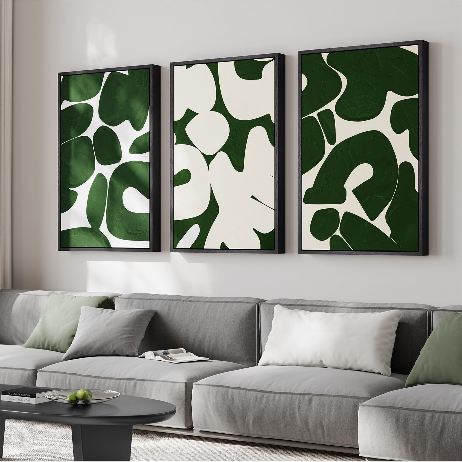 Large Framed Blue and Grey Abstract Wall Art for Living Room, 3 Piece Modern Canvas Prints Paintings Artwork for Walls, Minimalist Abstract Pictures Wall Decor for Hallway Office Bedroom 24x36 In
