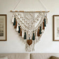 Lokeisna Macrame Wall Hanging, Woven Tapestry Beige & Dusty Rose Handmade Craft Macrame Wall Decor, Gallery & Nursery, Size 37.4” Lx27.5” W