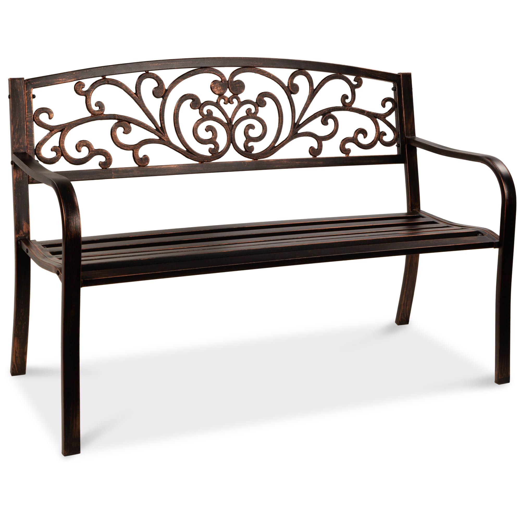 Best Choice Products Outdoor Bench Steel Garden Patio Porch Furniture for Lawn, Park, Deck w/Floral Design Backrest, Slatted Seat - Sky Blue