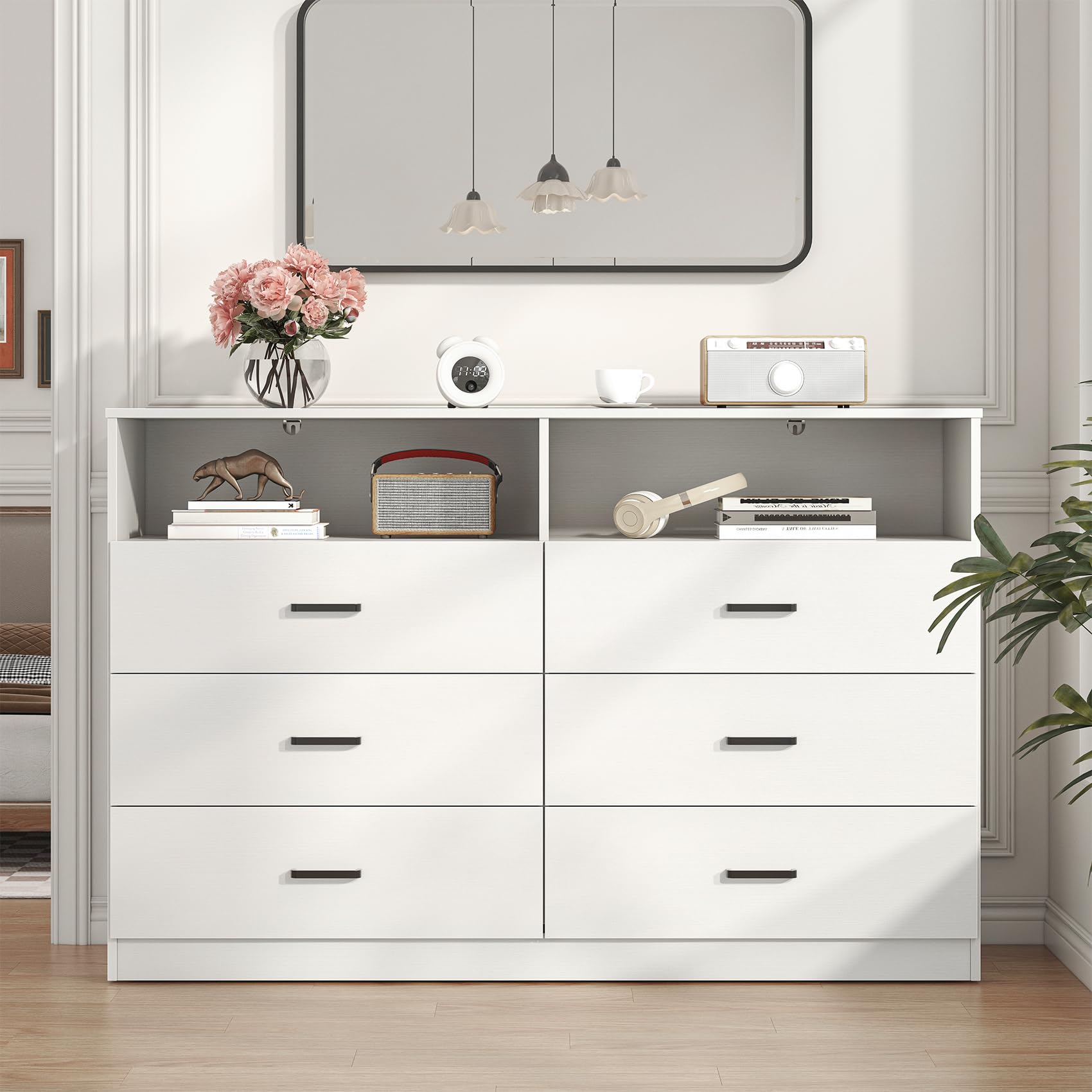 Bigbiglife Dresser for Bedroom, 6 Drawer Double Dresser, Modern Chest of Drawers with Deep Drawers, TV Stand Large Storage Organizer for Living Room, Closet (Light Oak)