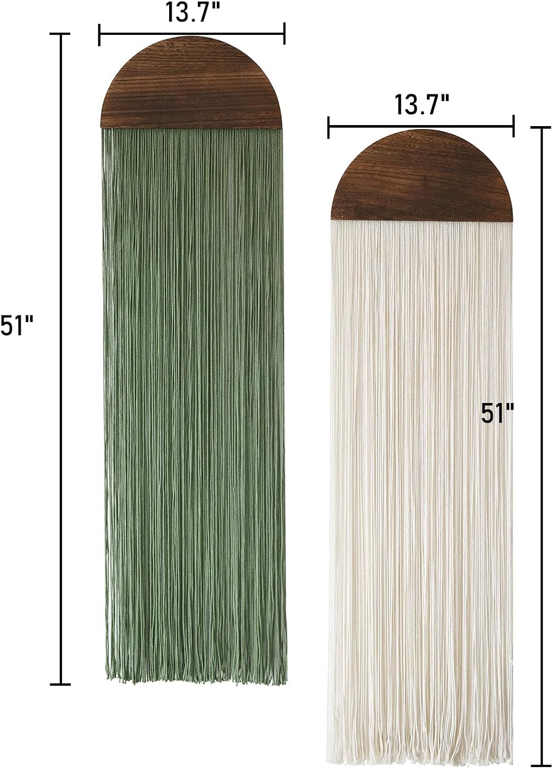2Pcs Boho Macrame Wall Hanging Tapestry with Round Tassel