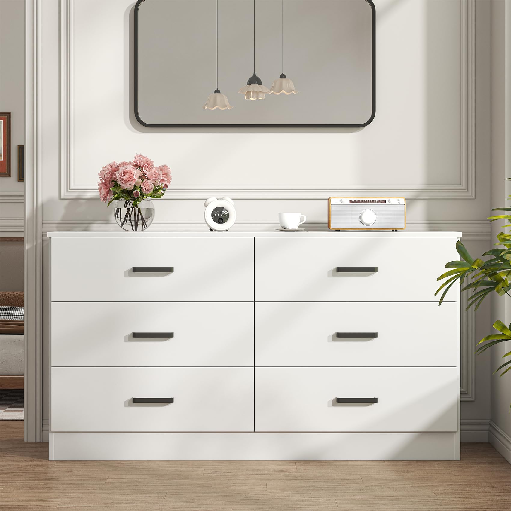 Bigbiglife Dresser for Bedroom, 6 Drawer Double Dresser, Modern Chest of Drawers with Deep Drawers, TV Stand Large Storage Organizer for Living Room, Closet (Light Oak)