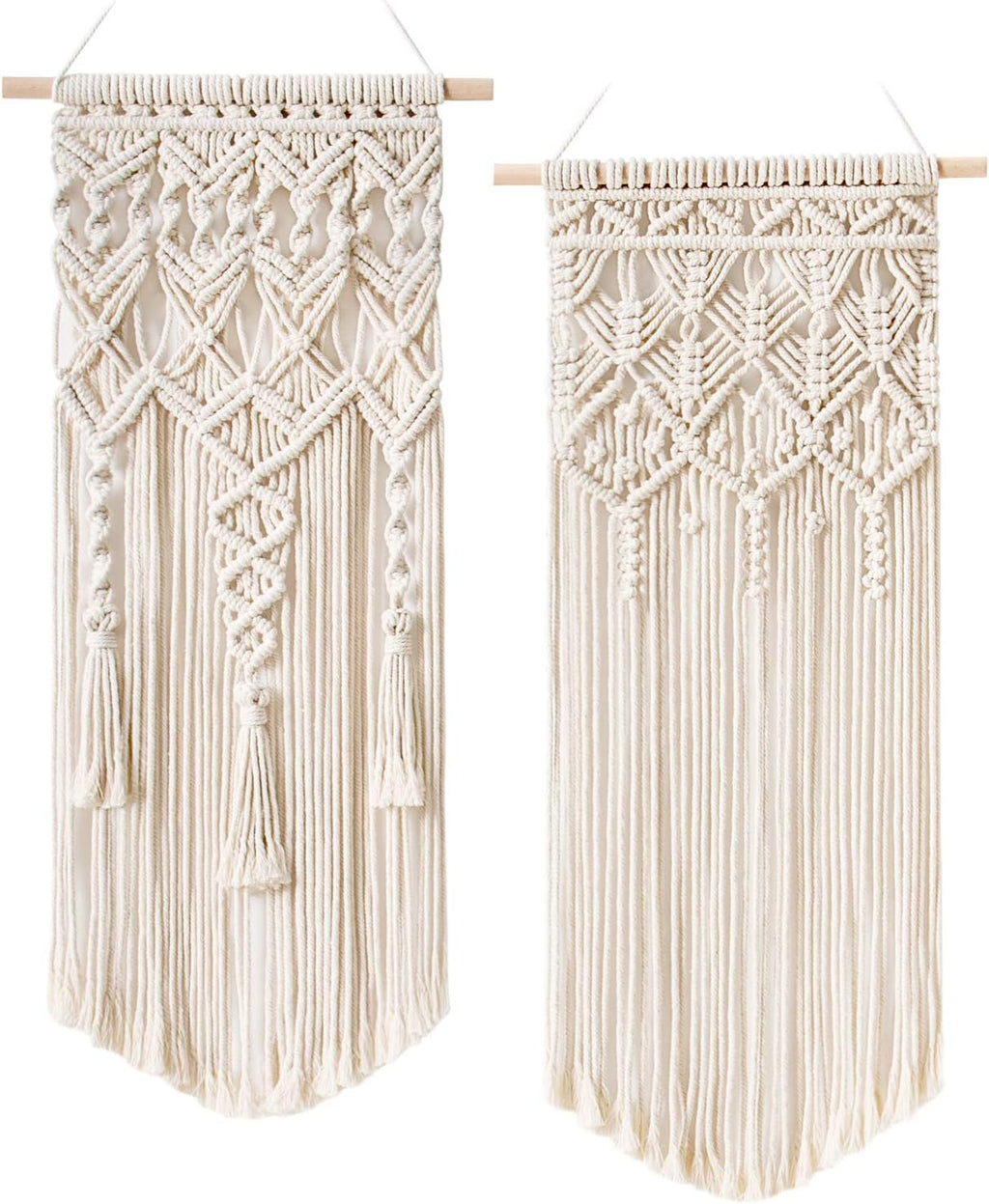 Mkono 2 Pcs Macrame Woven Wall Hanging Boho Chic Geometric Art Decor - Beautiful Bedroom Nursery Apartment Home Decoration, Gift for Girls Adults Birthday Christmas, 28" L x 13" W