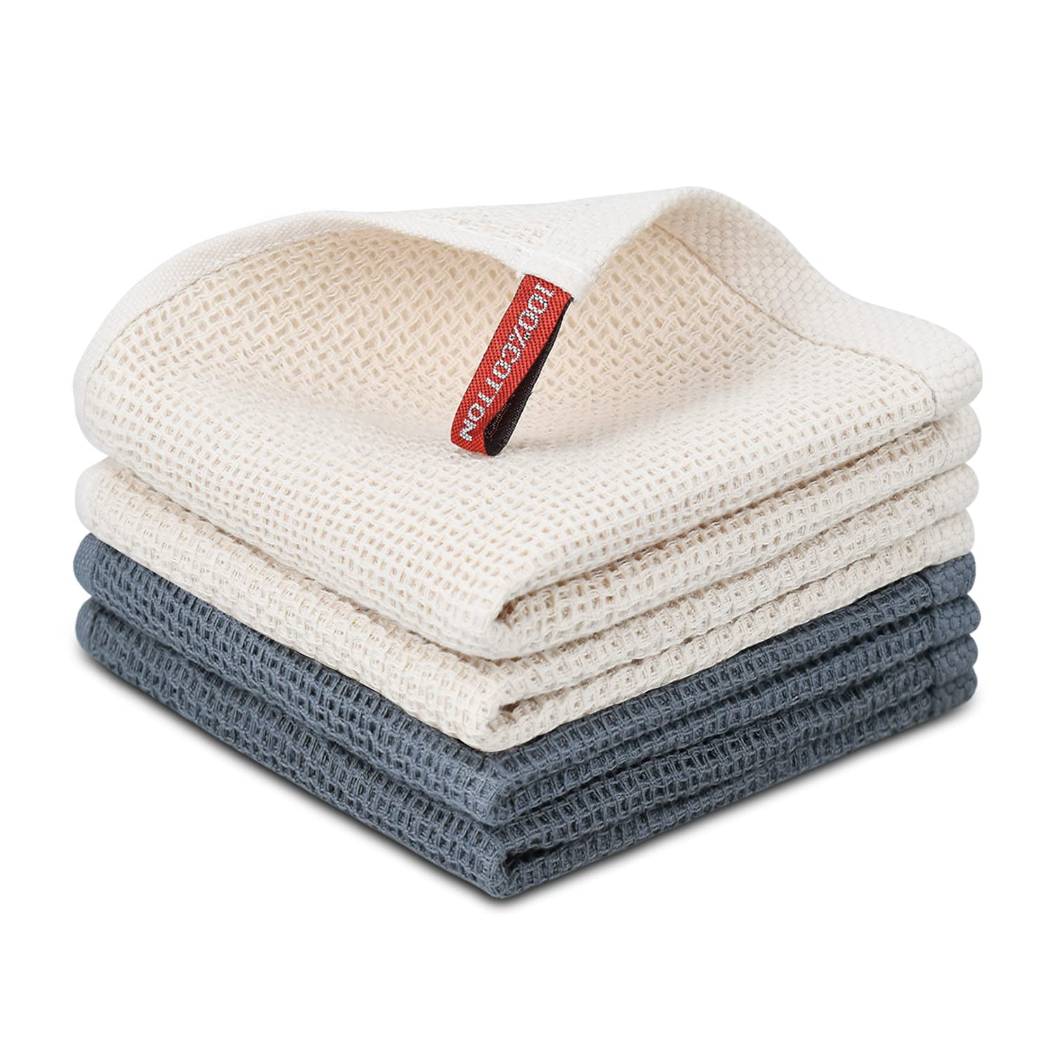 Nialnant 6 Pack Kitchen Towels and Dishcloths Sets,100% Cotton Soft Absorbent Quick Drying Dish Towels for Kitchen,Washing Dishes,12x12 Inches, Multi Color