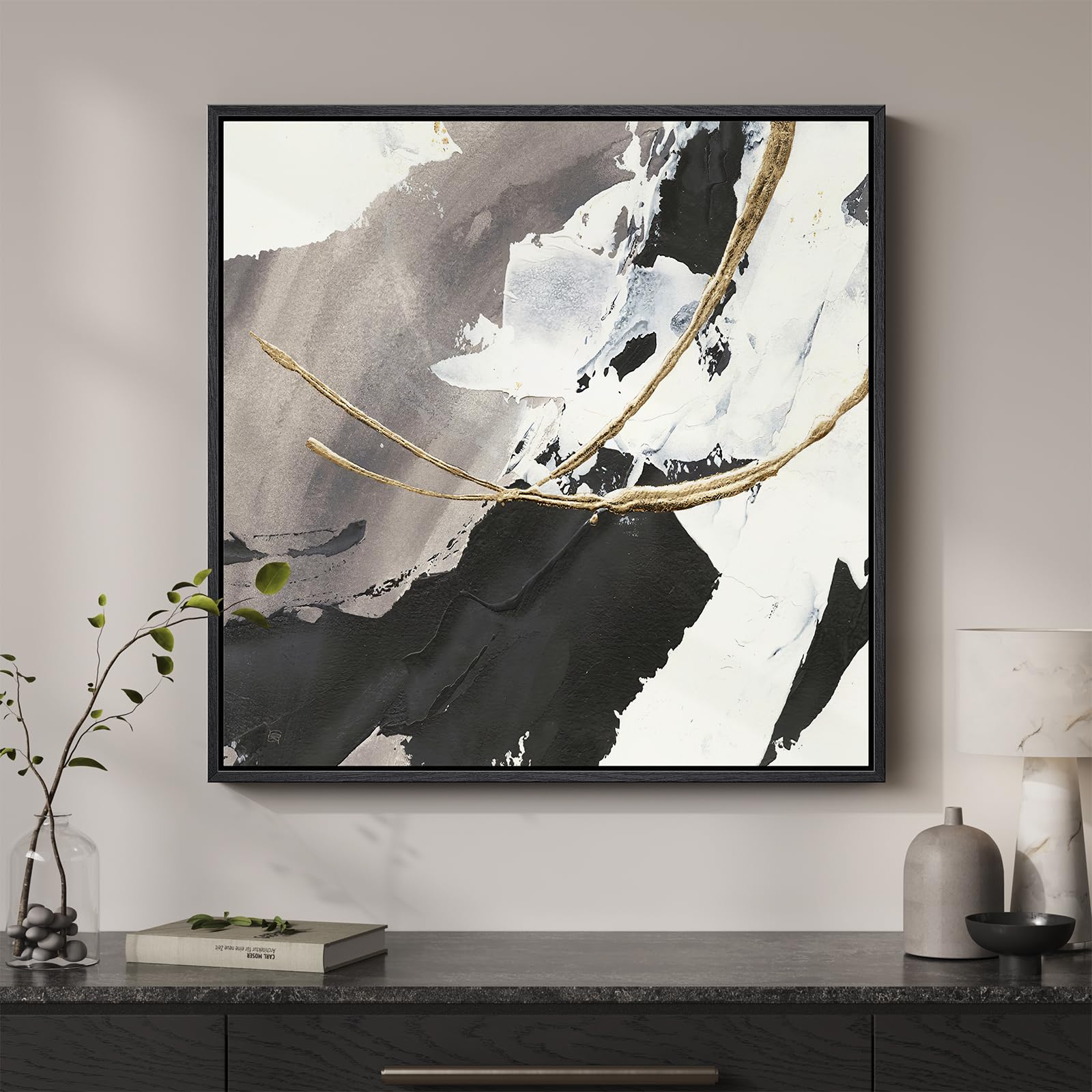 Framed Sage Green Abstract Wall Art, Modern Canvas Prints Artwork for Walls, Square Minimalist All Green Abstract Pictures for Living Room, Hallway, Fireplace, Bedroom, Home Office Wall Decor 30x30 In